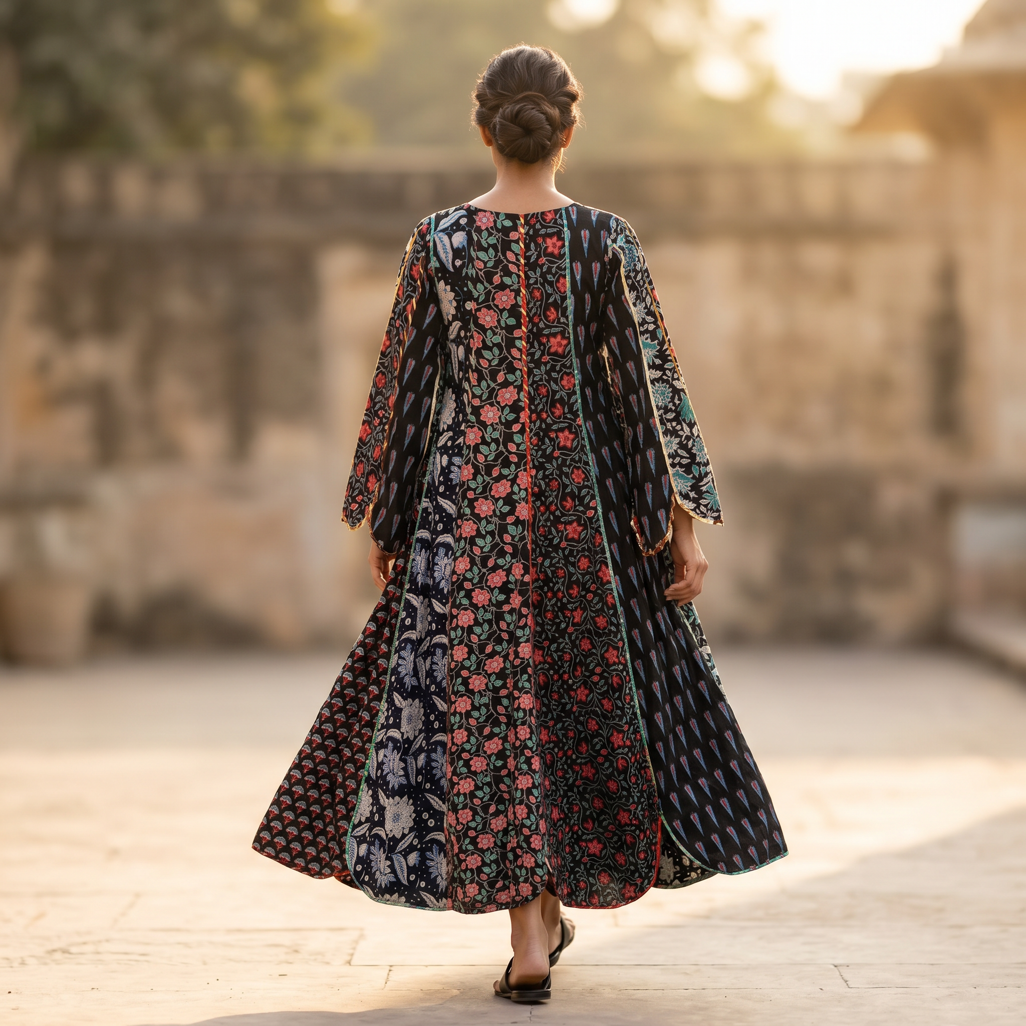 XS/S Meher Printed Cotton Dress 54" Long Jalabiya RN 341