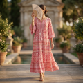 L-XL Gaby Crystal Printed Cotton Dress 57" Long Jalabiya RN 34