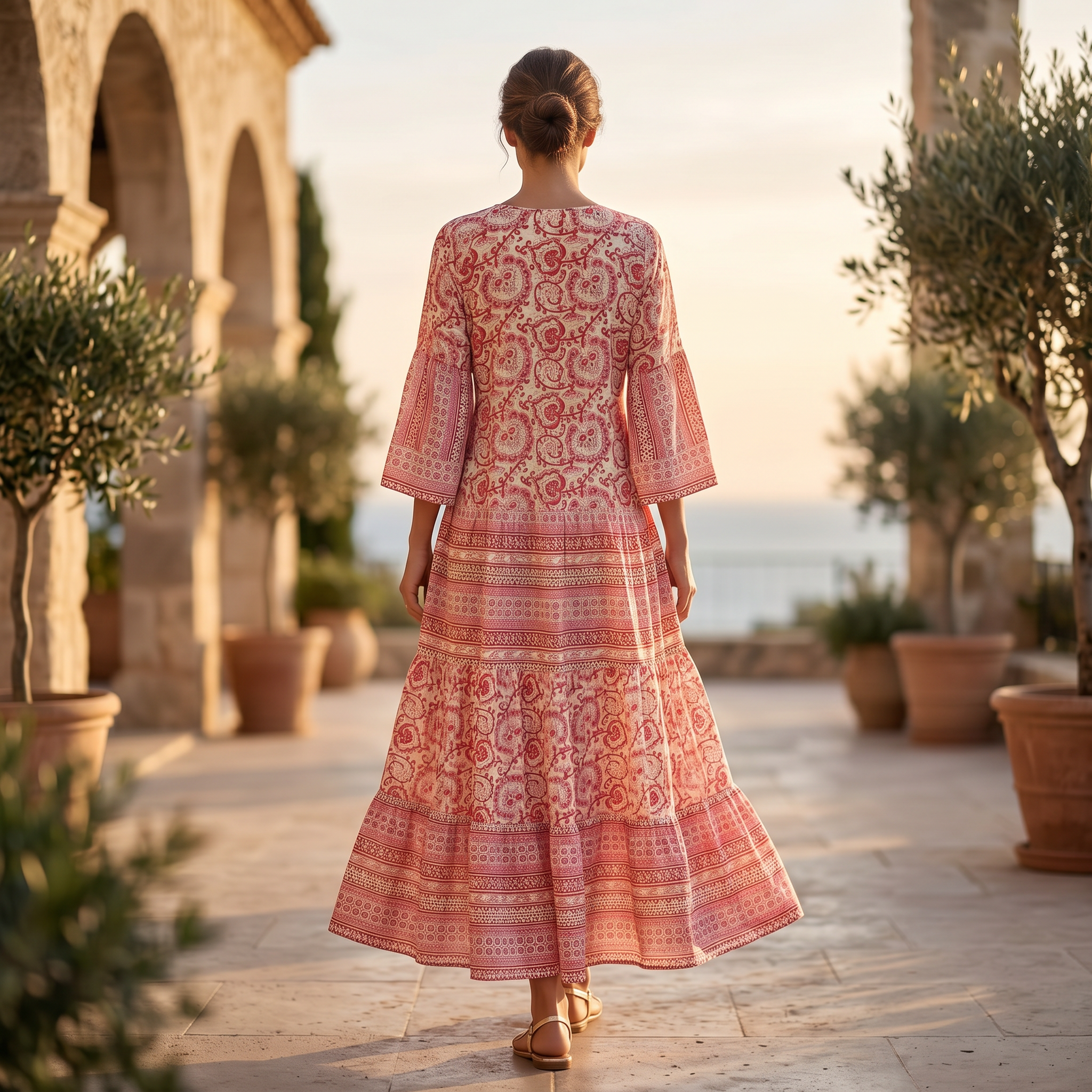 L-XL Gaby Crystal Printed Cotton Dress 57" Long Jalabiya RN 34