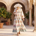 XS-S Meheq Printed Cotton Dress 54" Long Jalabiya RN 353