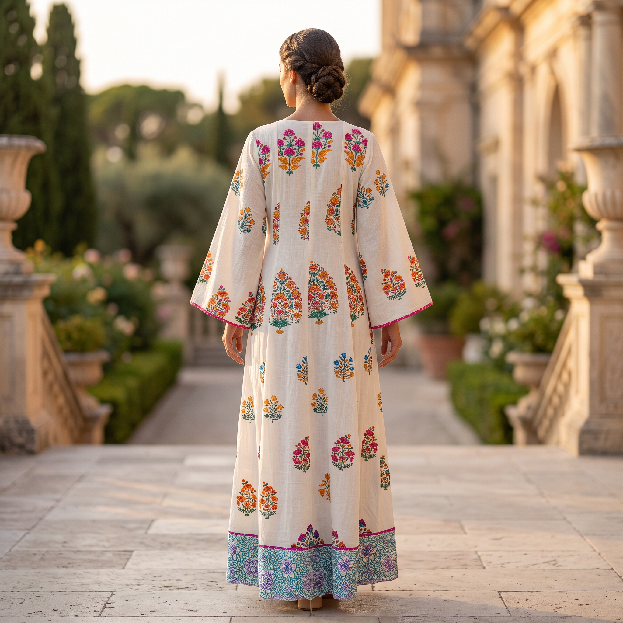 XS-S Meheq Printed Cotton Dress 54" Long Jalabiya RN 353