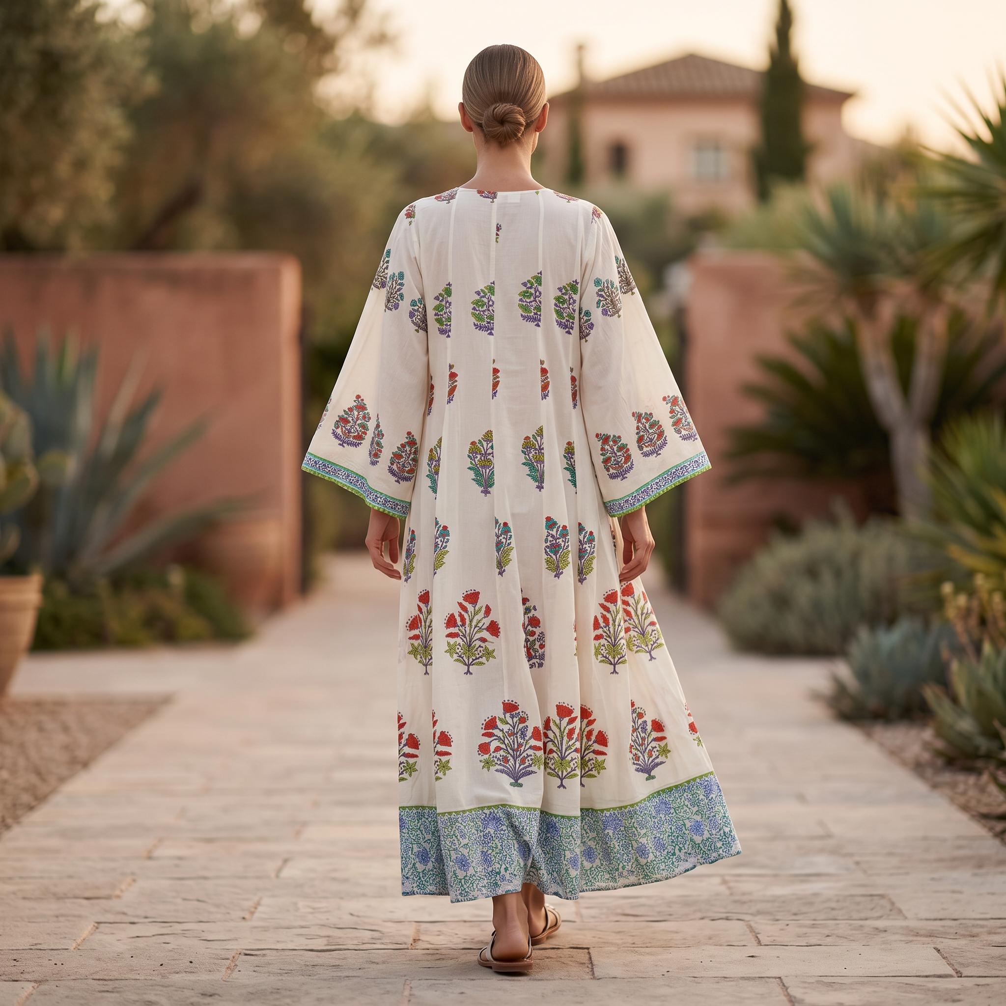L-XL Meheq Printed Cotton Dress 57" Long Jalabiya RN 355