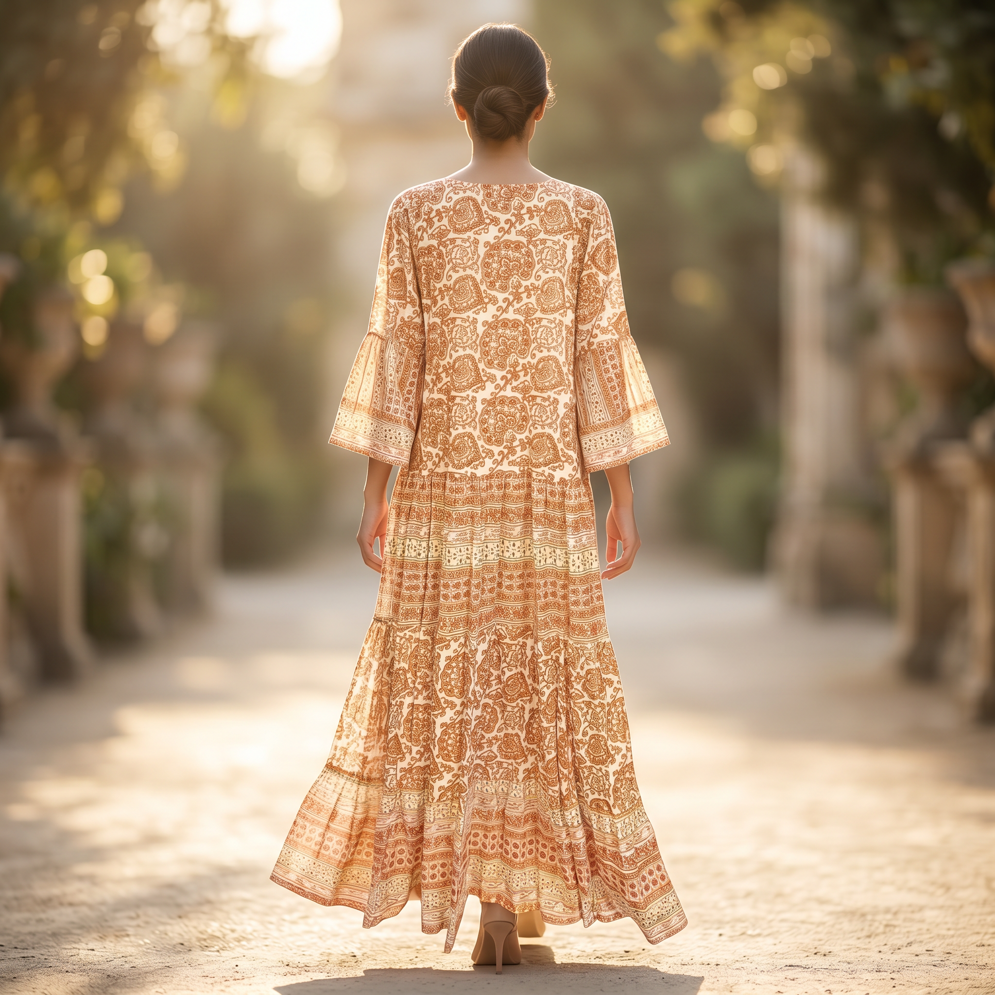 L-XL Gaby Crystal Printed Cotton Dress 57" Long Jalabiya RN 35