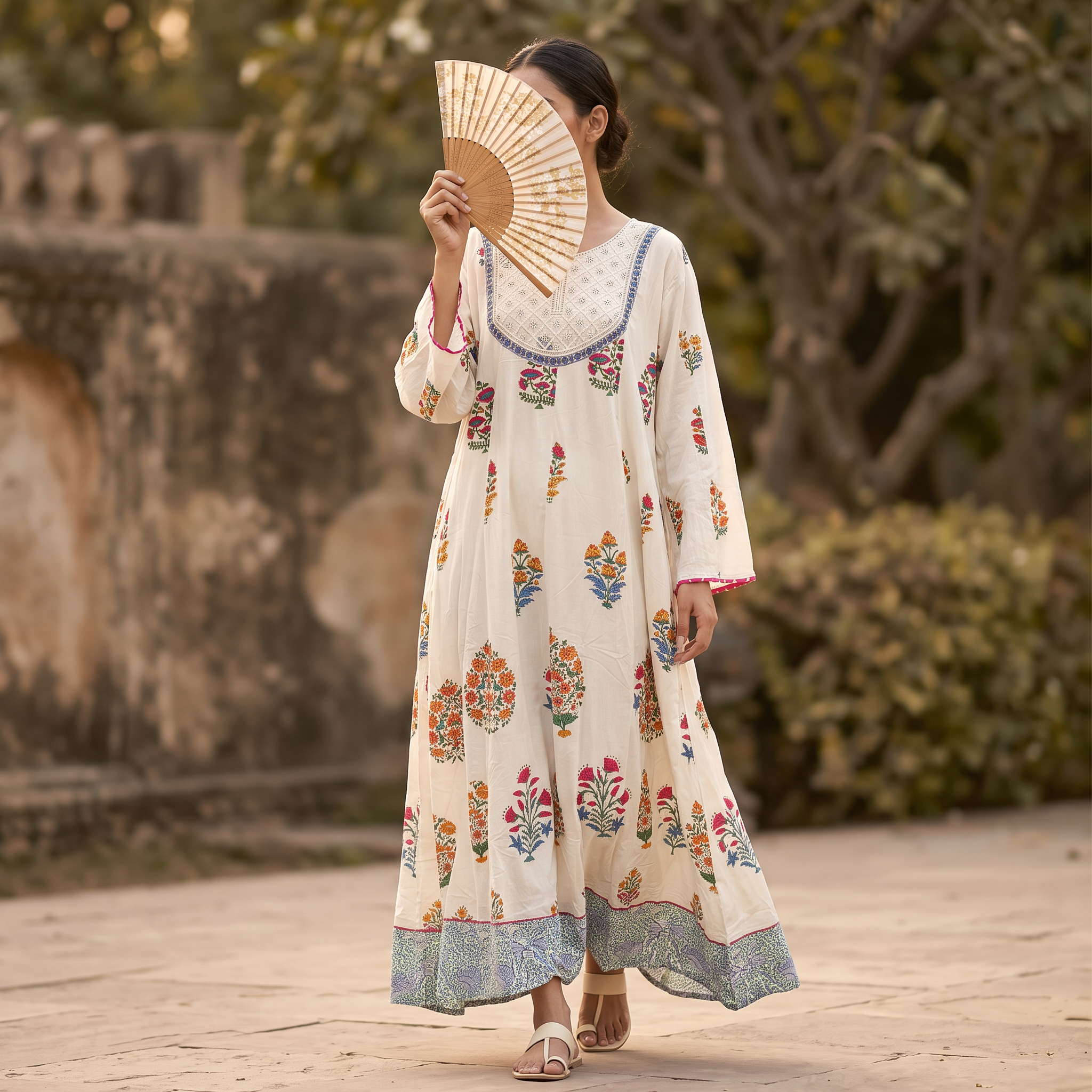 L-XL Meheq Printed Cotton Dress 57" Long Jalabiya RN 360