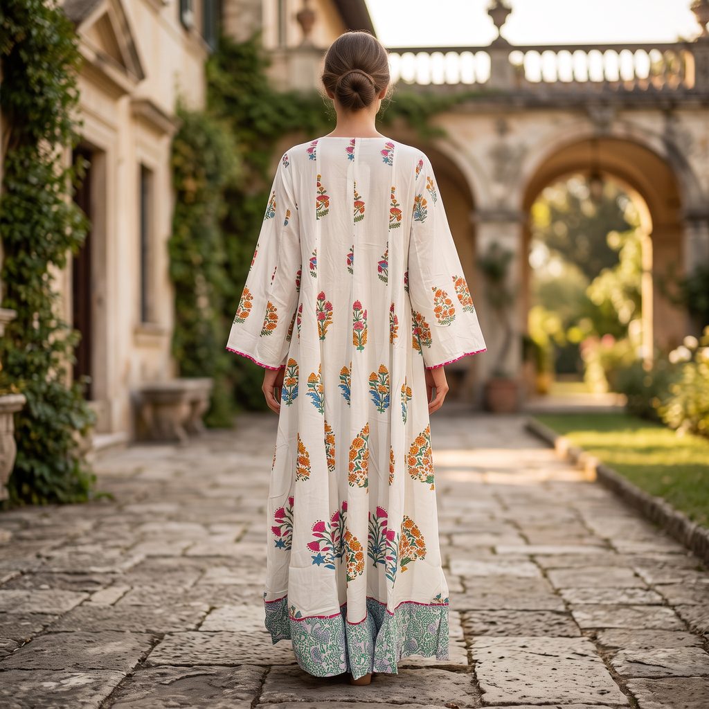 L-XL Meheq Printed Cotton Dress 57" Long Jalabiya RN 360