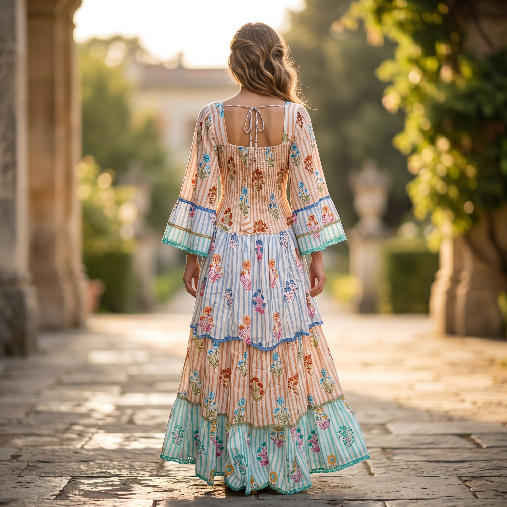 L-XL Rahima Printed Cotton Dress 57" Long Jalabiya RN 36