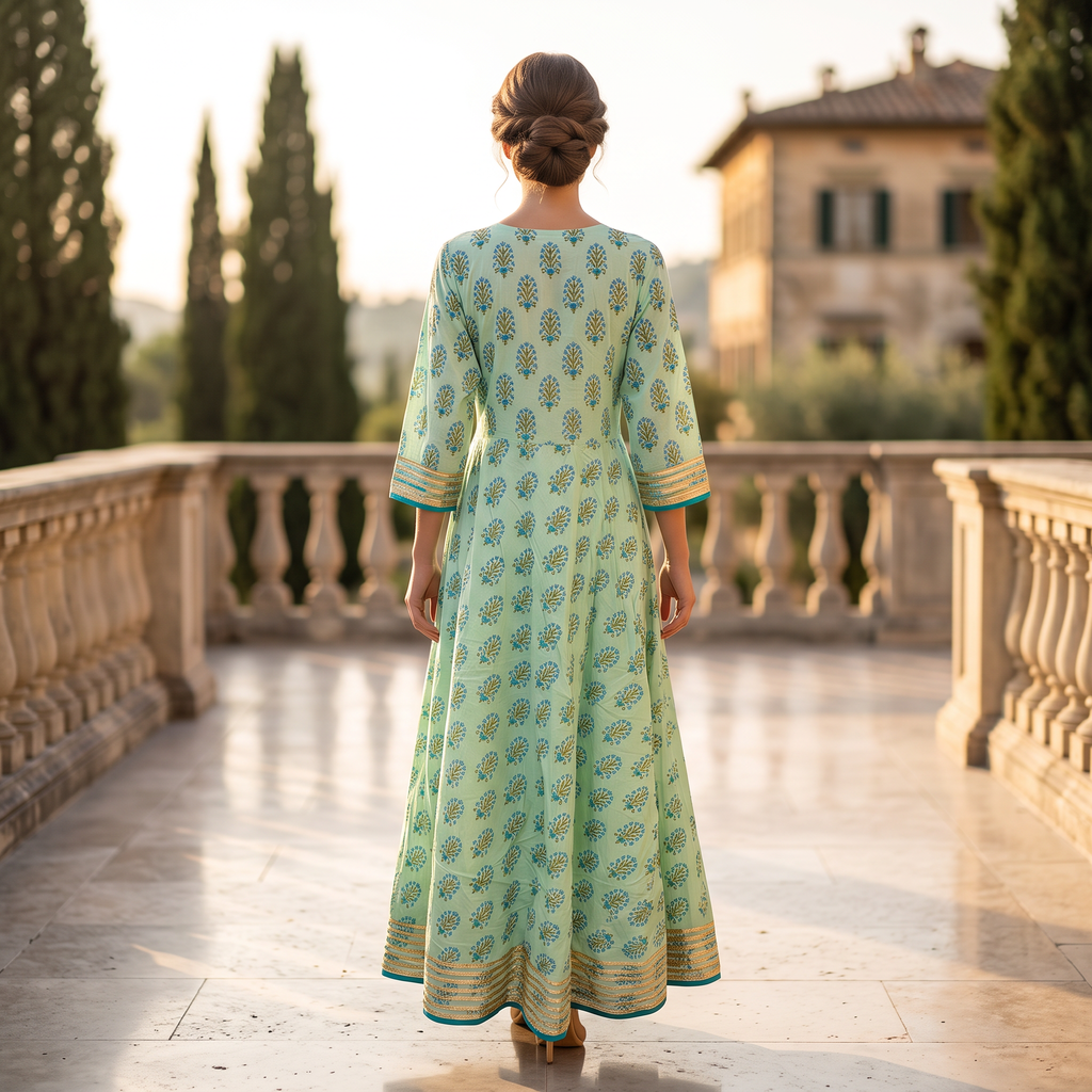 L-XL Priam Printed Cotton Dress 57" Long Jalabiya With Sheila RN 373