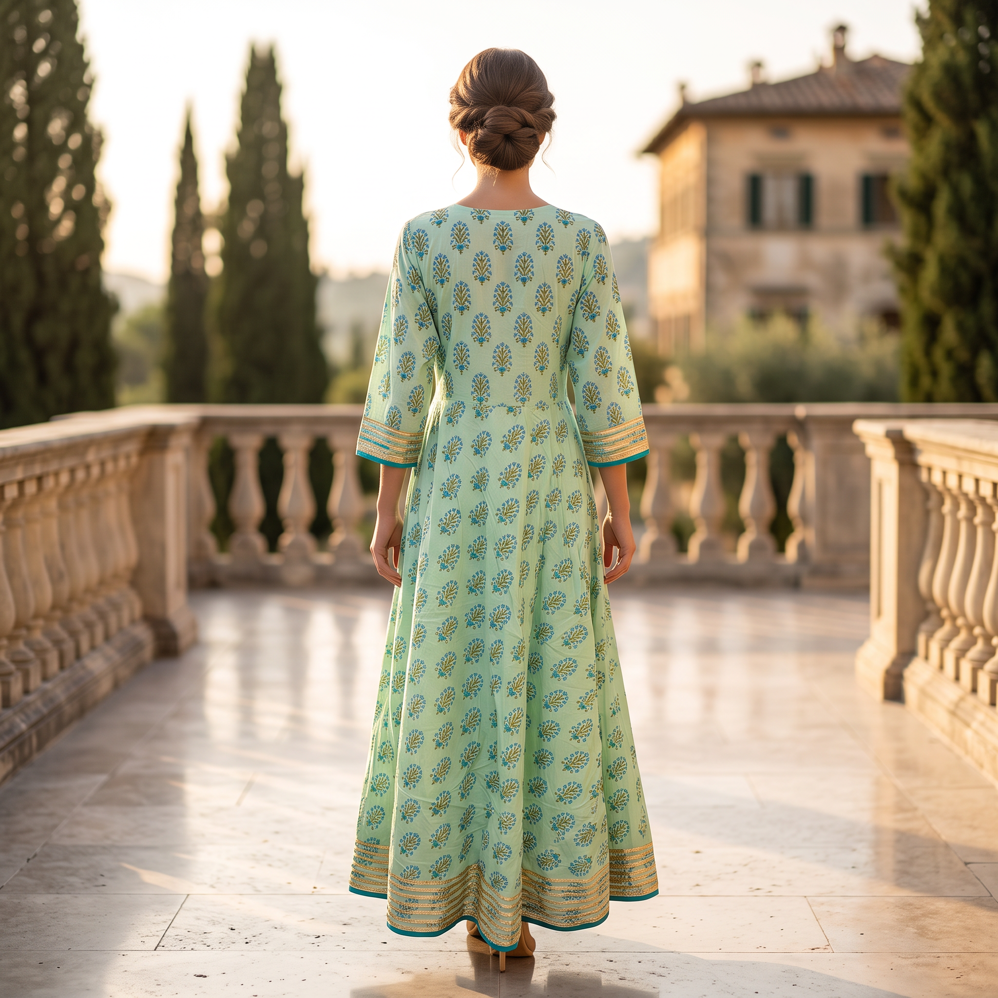XS-S Priam Printed Cotton Dress 54" Long Jalabiya With Sheila RN 374