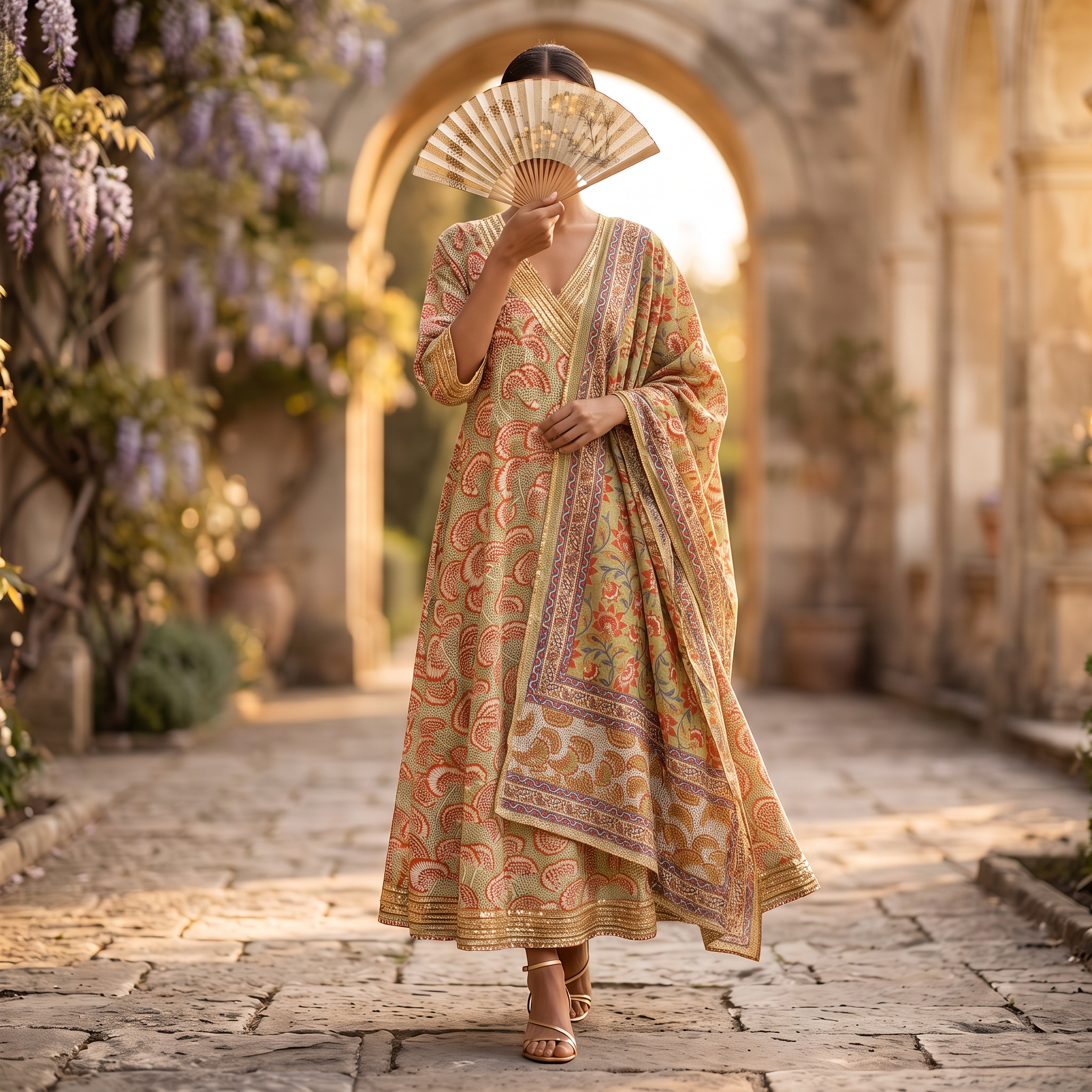 XS-S Priam Printed Cotton Dress 54" Long Jalabiya With Sheila RN 377