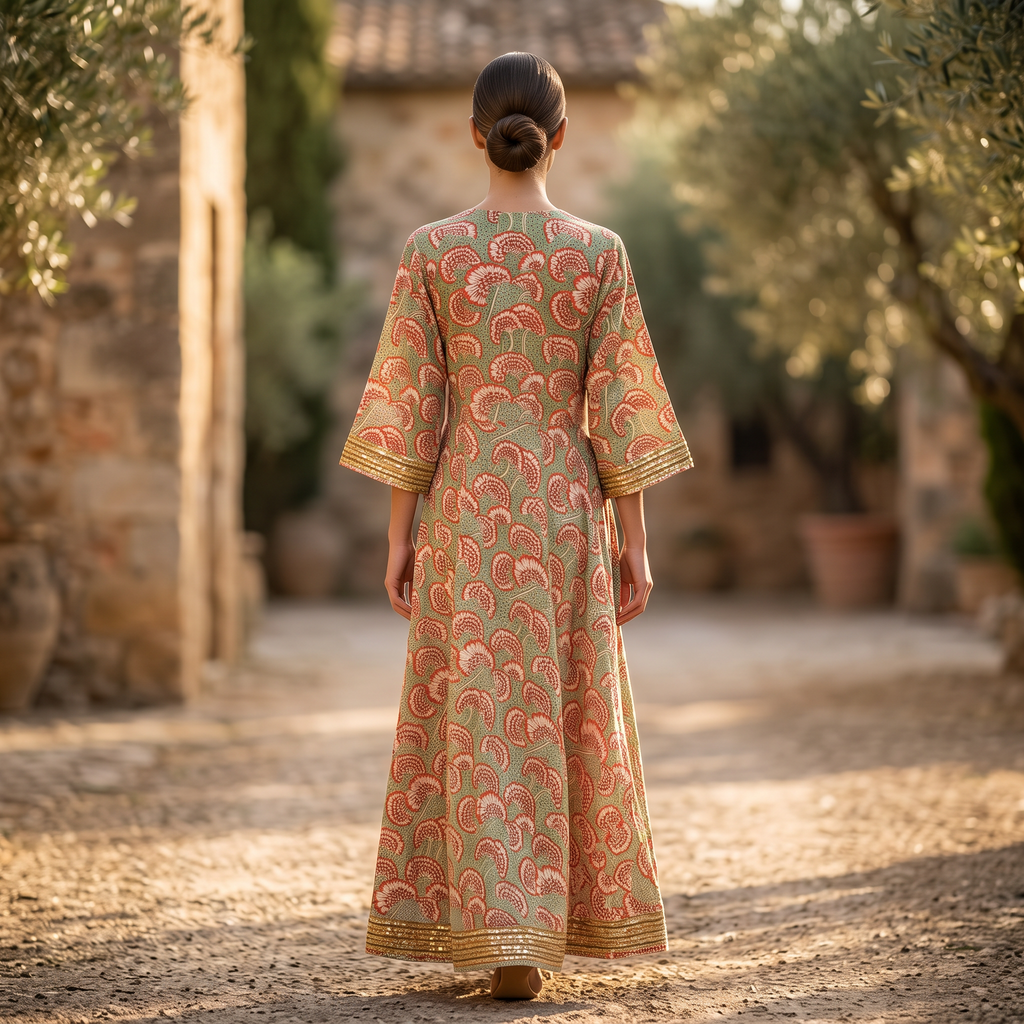 L-XL Priam Printed Cotton Dress 57" Long Jalabiya With Sheila RN 378
