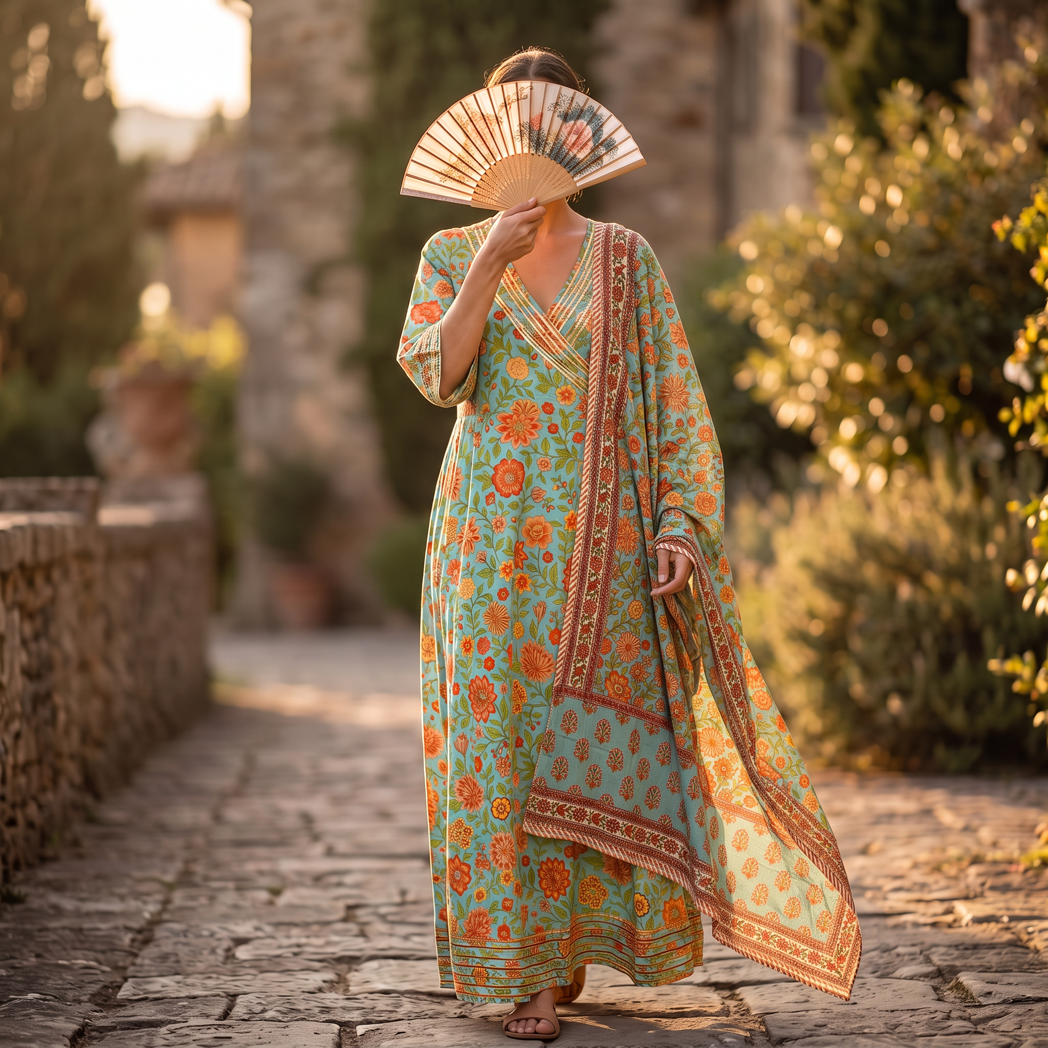 S/M Priam Printed Cotton Dress 57" Long Jalabiya With Sheila RN 379
