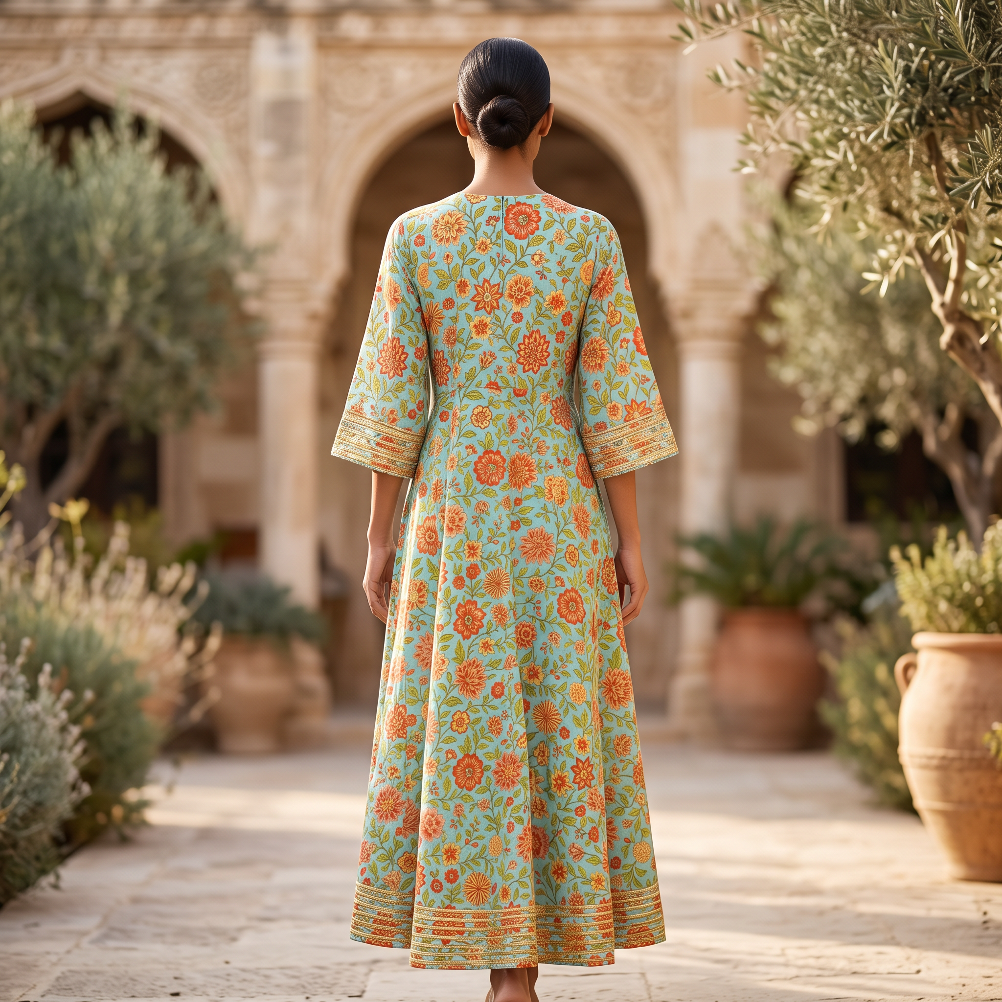 S/M Priam Printed Cotton Dress 57" Long Jalabiya With Sheila RN 379