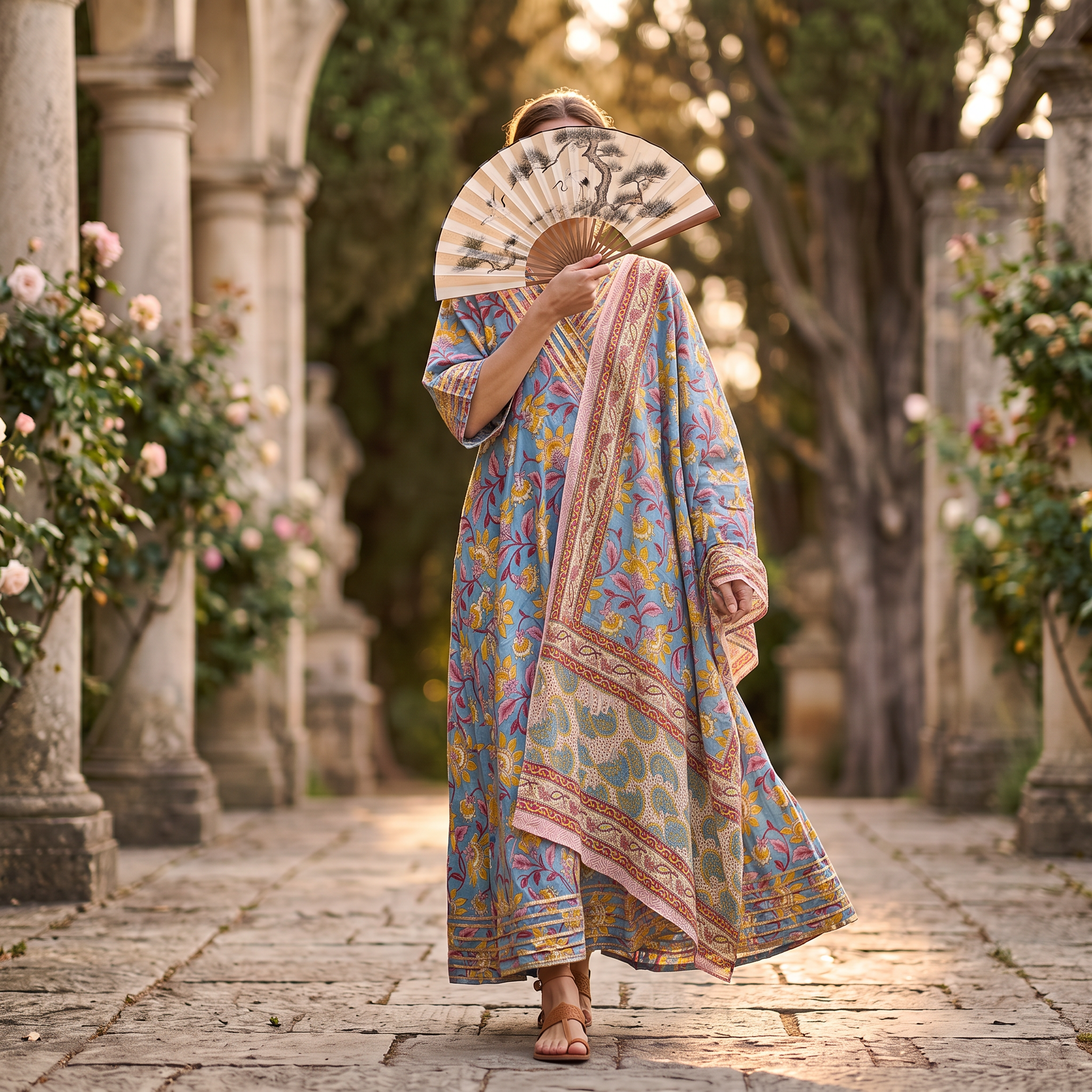 L-XL Priam Printed Cotton Dress 57" Long Jalabiya With Sheila RN 380