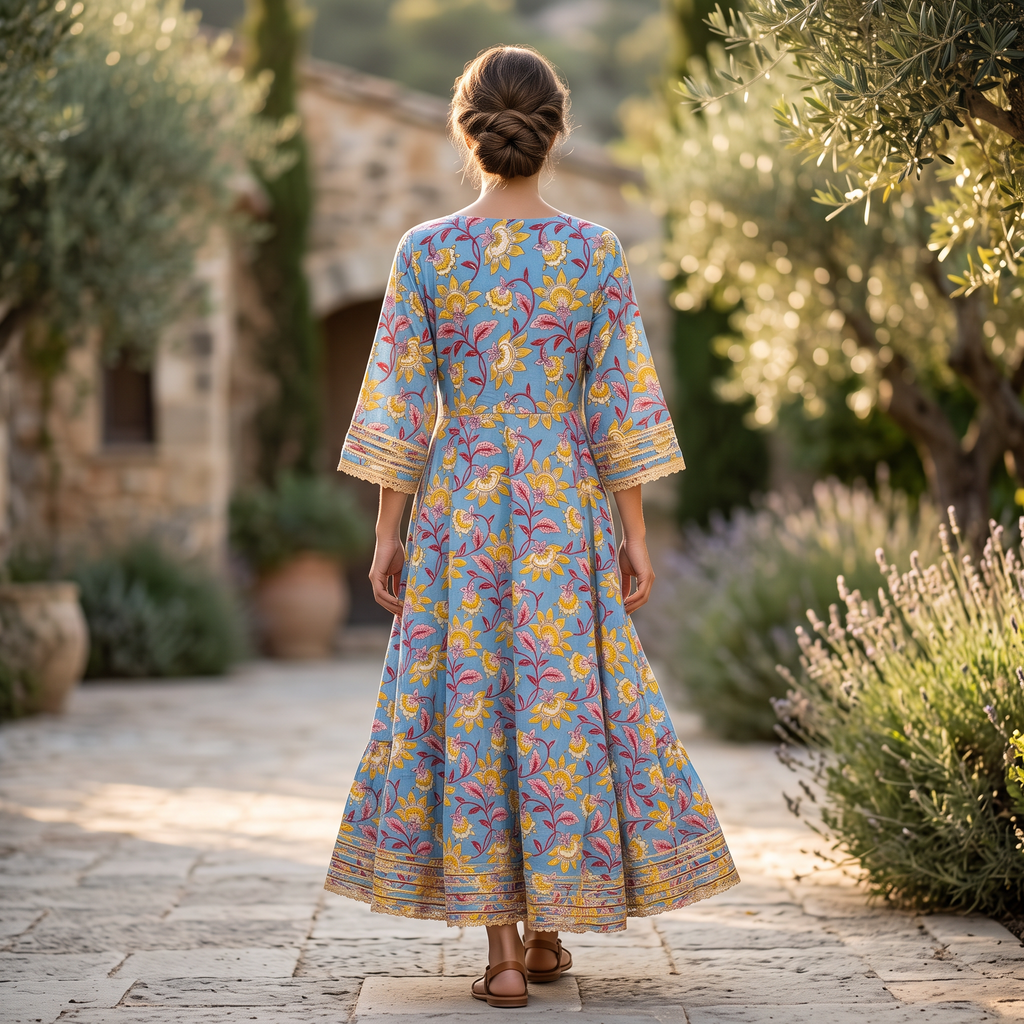 L-XL Priam Printed Cotton Dress 57" Long Jalabiya With Sheila RN 380