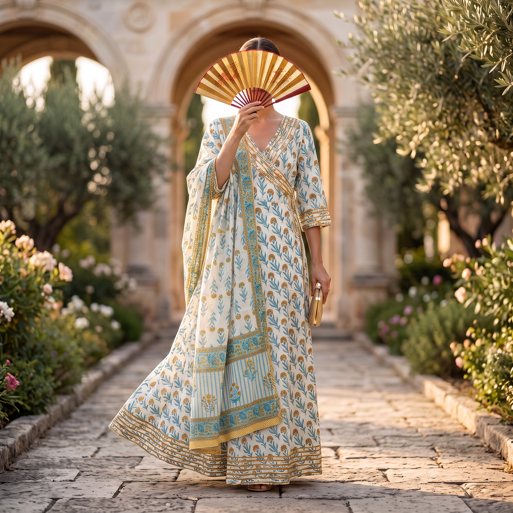 S/M Priam Printed Cotton Dress 57" Long Jalabiya With Sheila RN 381