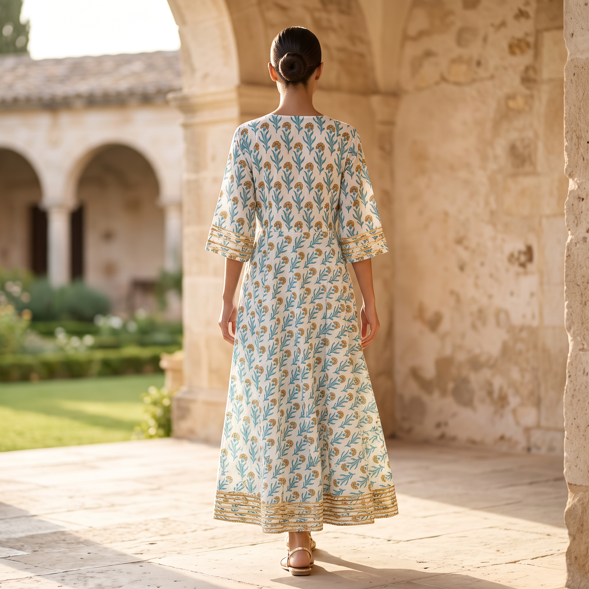 S/M Priam Printed Cotton Dress 57" Long Jalabiya With Sheila RN 381