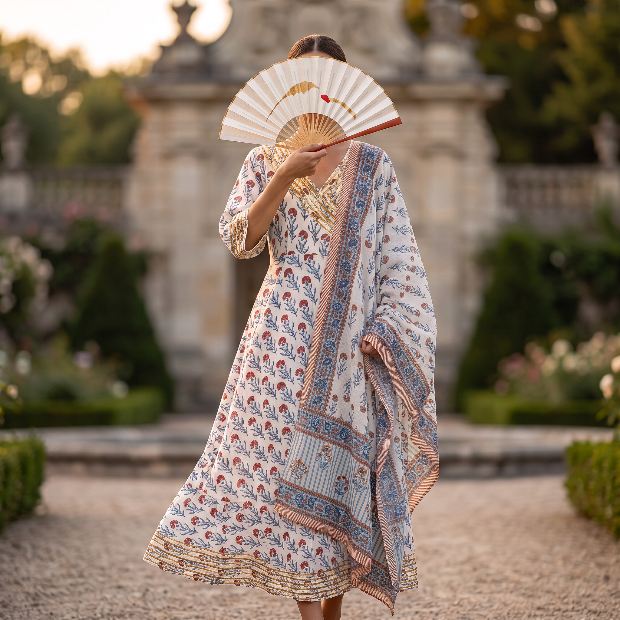 S/M Priam Printed Cotton Dress 57" Long Jalabiya With Sheila RN 382