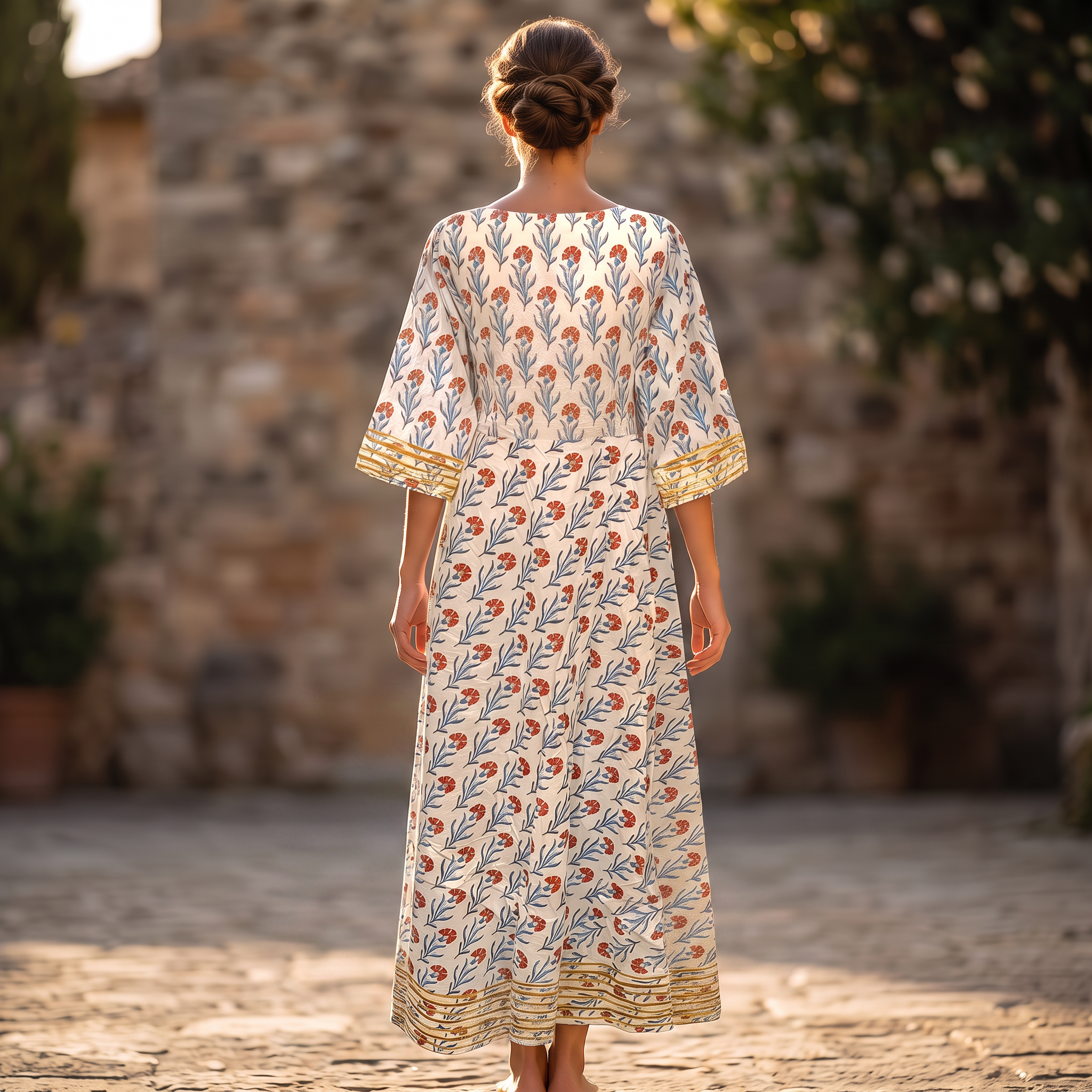S/M Priam Printed Cotton Dress 57" Long Jalabiya With Sheila RN 382