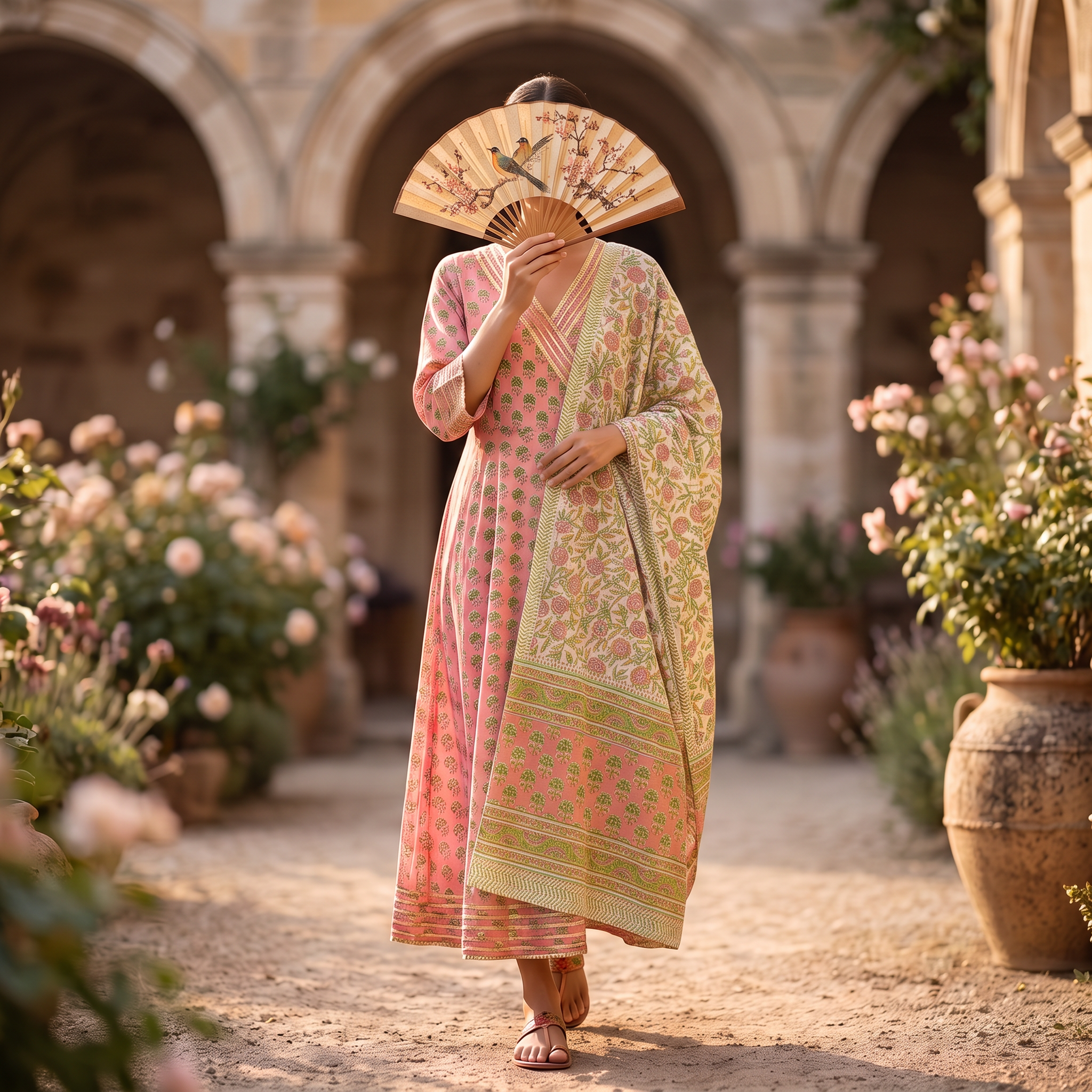 S/M Priam Printed Cotton Dress 57" Long Jalabiya With Sheila RN 383