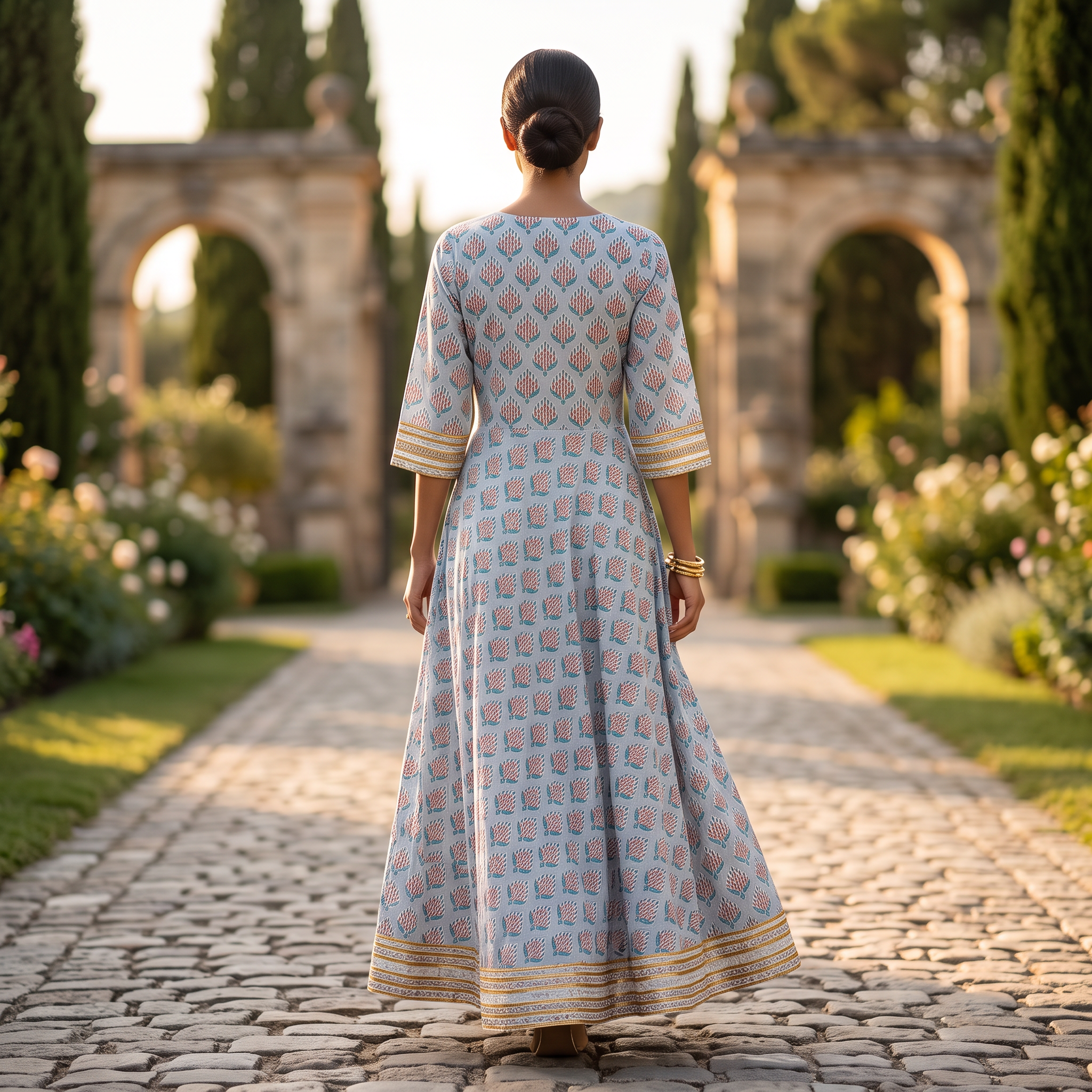 L-XL Priam Printed Cotton Dress 57" Long Jalabiya With Sheila RN 384