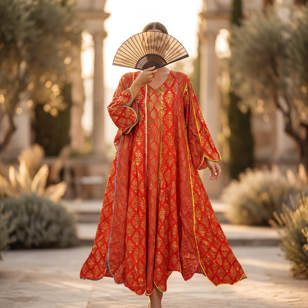 L-XL Crystal Meher Printed Cotton Dress 57" Long Jalabiya RN 386