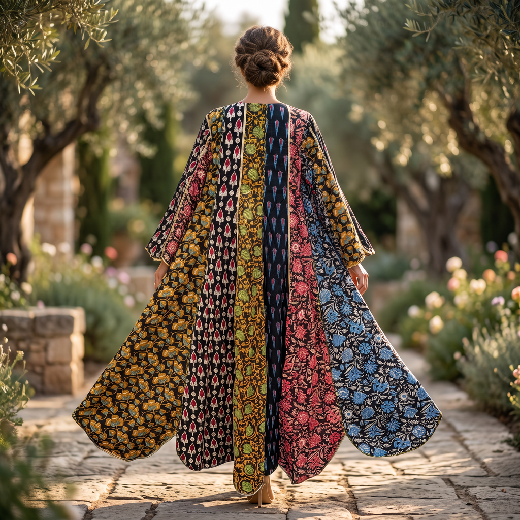 L-XL Crystal Meher Printed Cotton Dress 57" Long Jalabiya RN 388