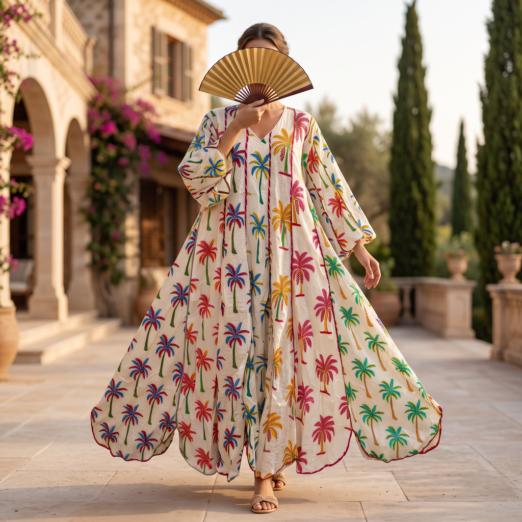 L-XL Crystal Meher Printed Cotton Dress 57" Long Jalabiya RN 393