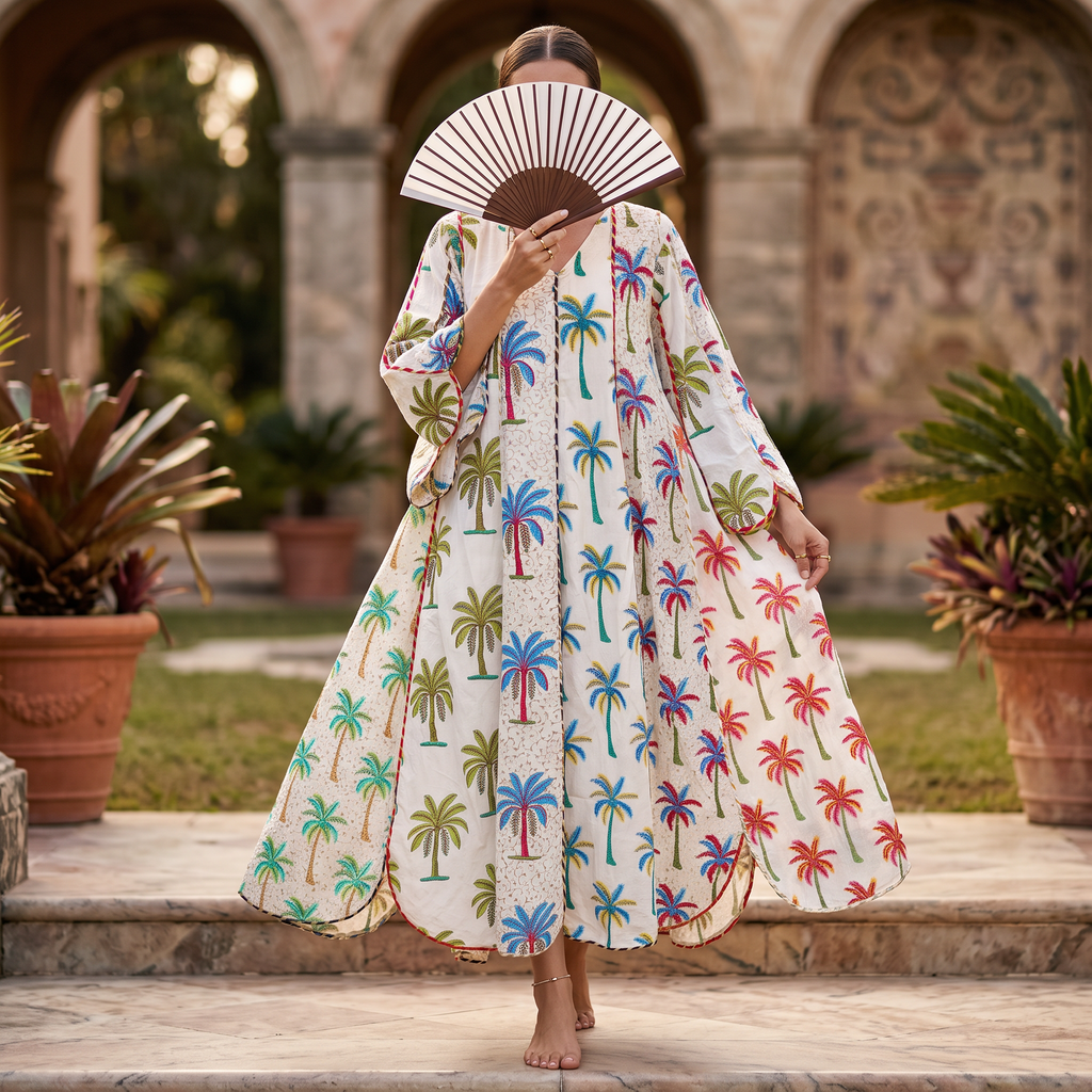 XS/S Meher Crystal Printed Cotton Dress 54" Long Jalabiya RN 395