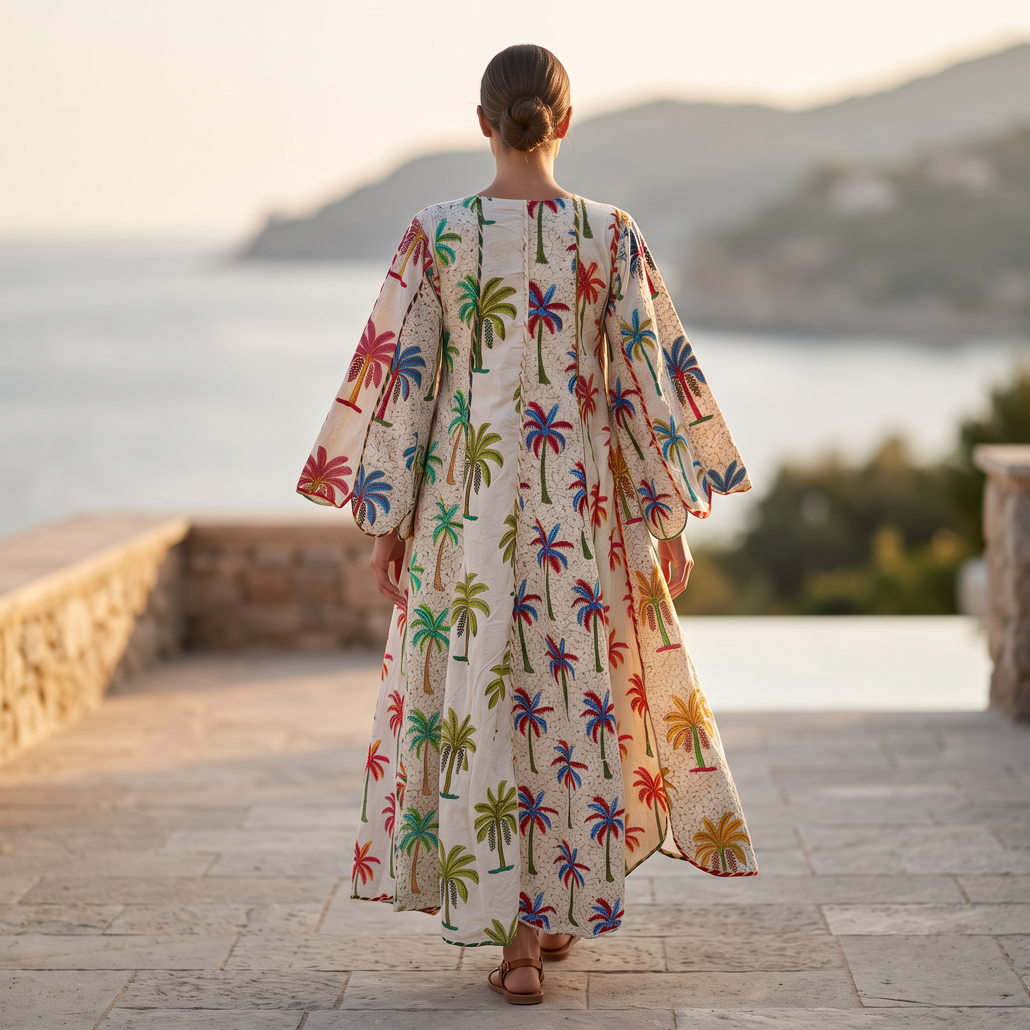 XS/S Meher Crystal Printed Cotton Dress 54" Long Jalabiya RN 395