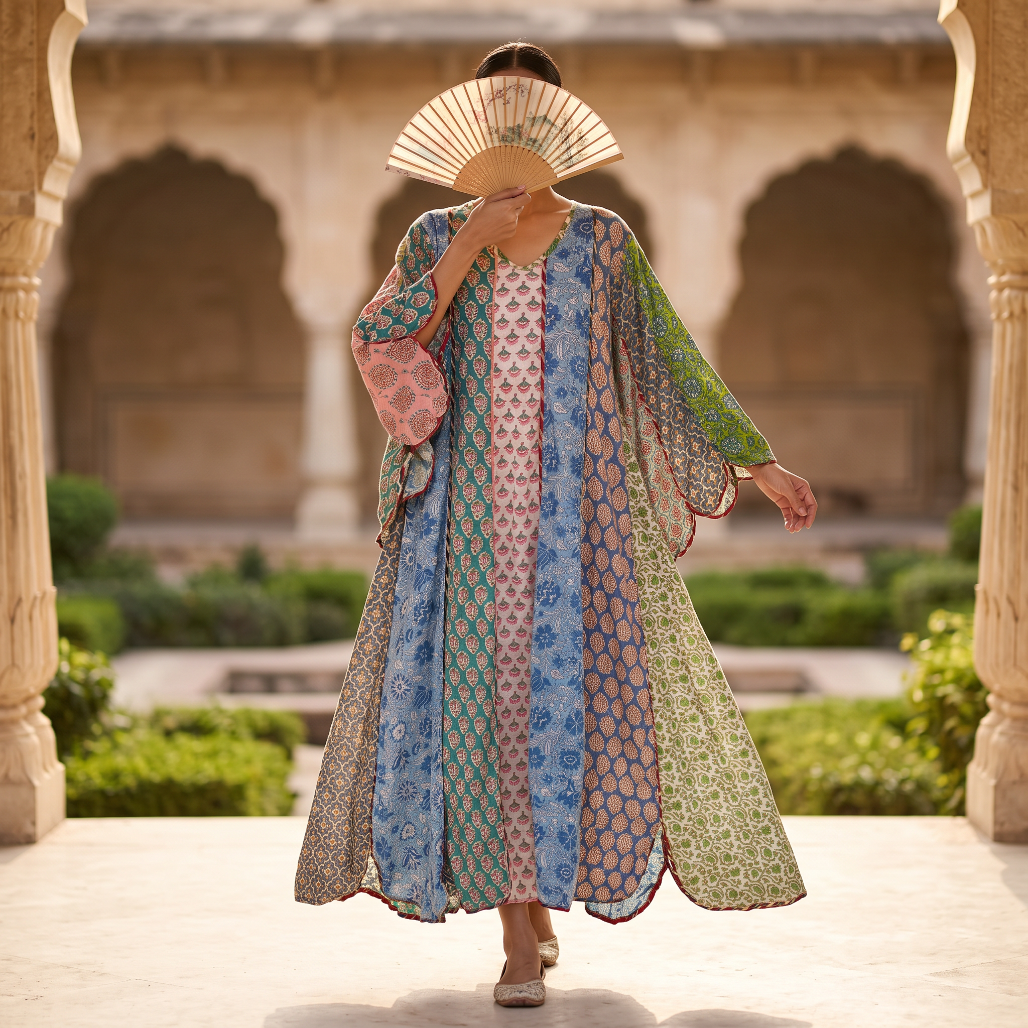 S/M Meher Crystal Printed Cotton Dress 57" Long Jalabiya RN 399