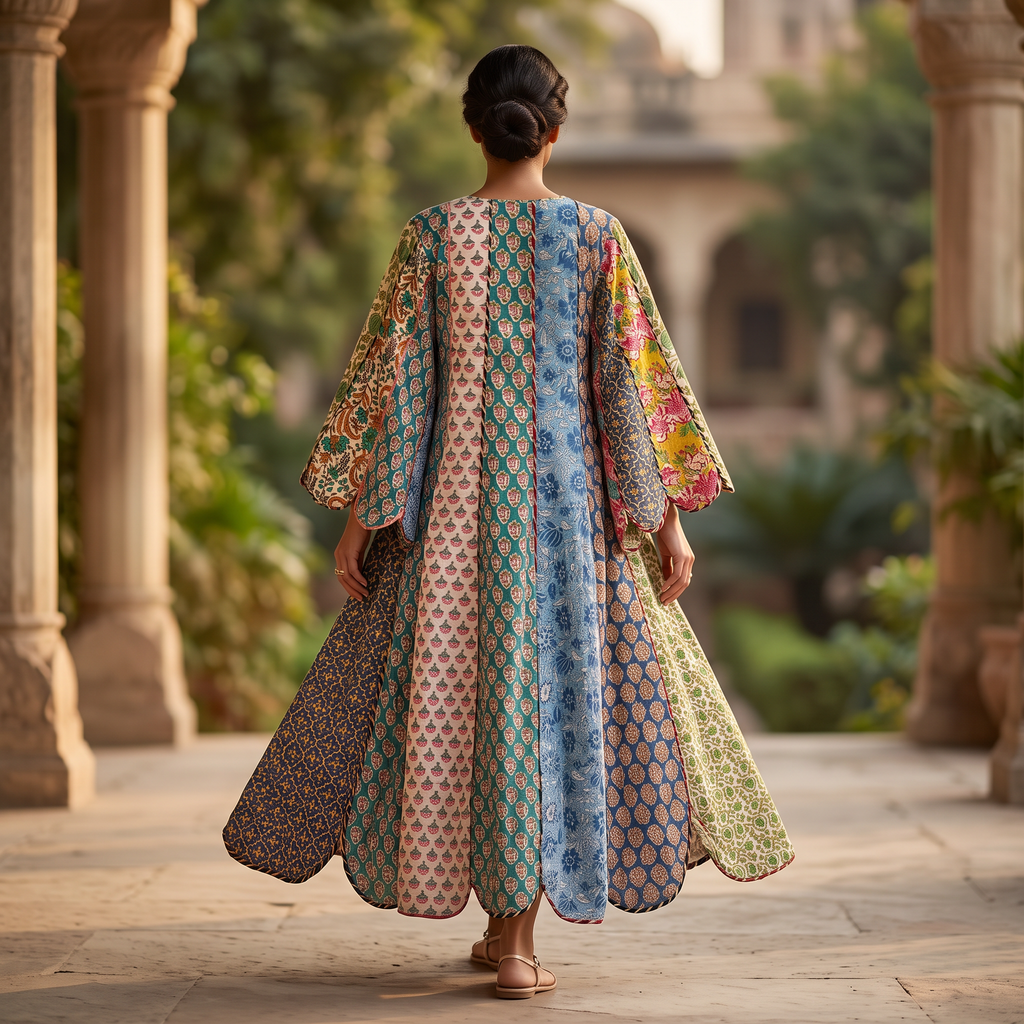 S/M Meher Crystal Printed Cotton Dress 57" Long Jalabiya RN 399