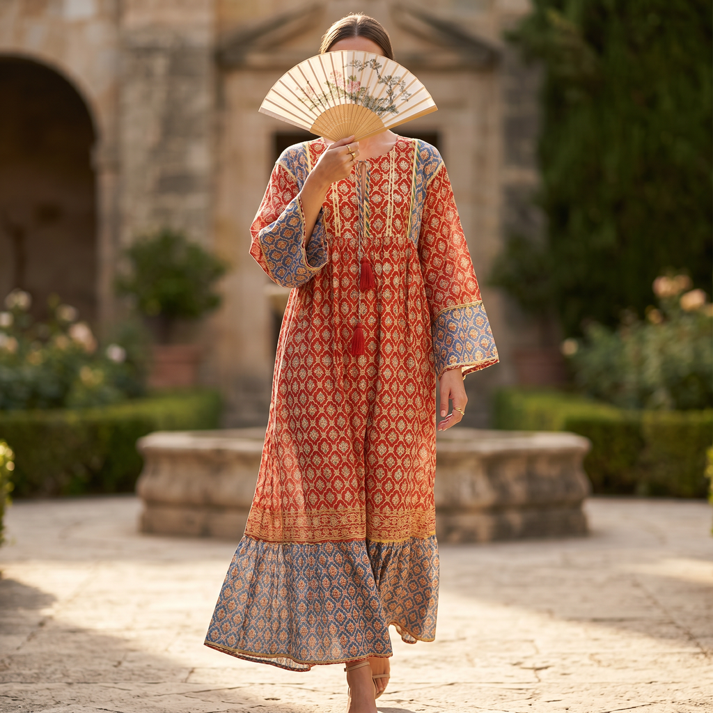 2XL-3XL Ebrah Printed Cotton Dress 57" Long Jalabiya RN 39