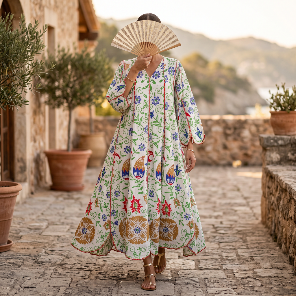 XS/S Meher Crystal Printed Cotton Dress 54" Long Jalabiya RN 400