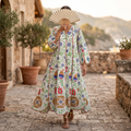 XS/S Meher Crystal Printed Cotton Dress 54" Long Jalabiya RN 400