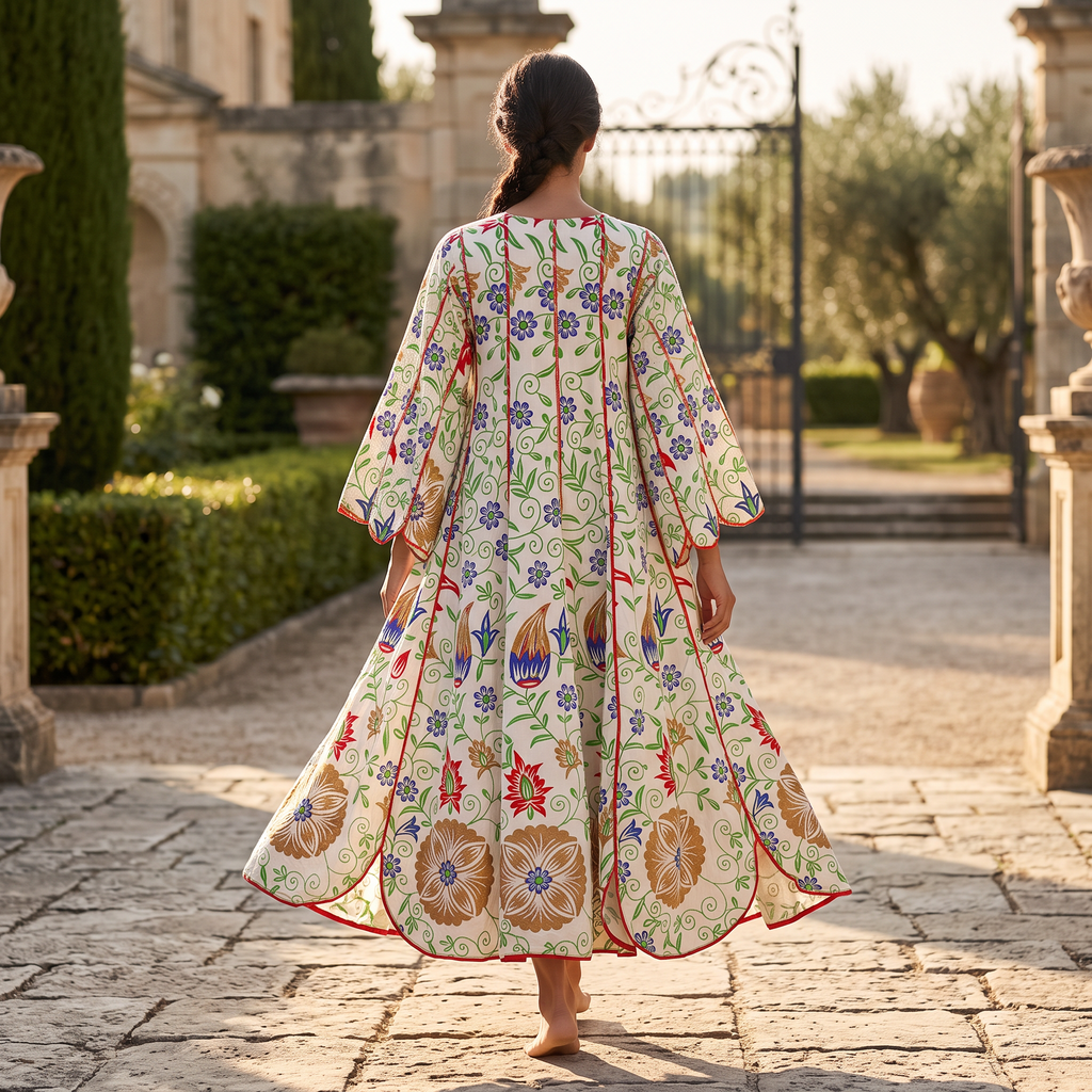 XS/S Meher Crystal Printed Cotton Dress 54" Long Jalabiya RN 400