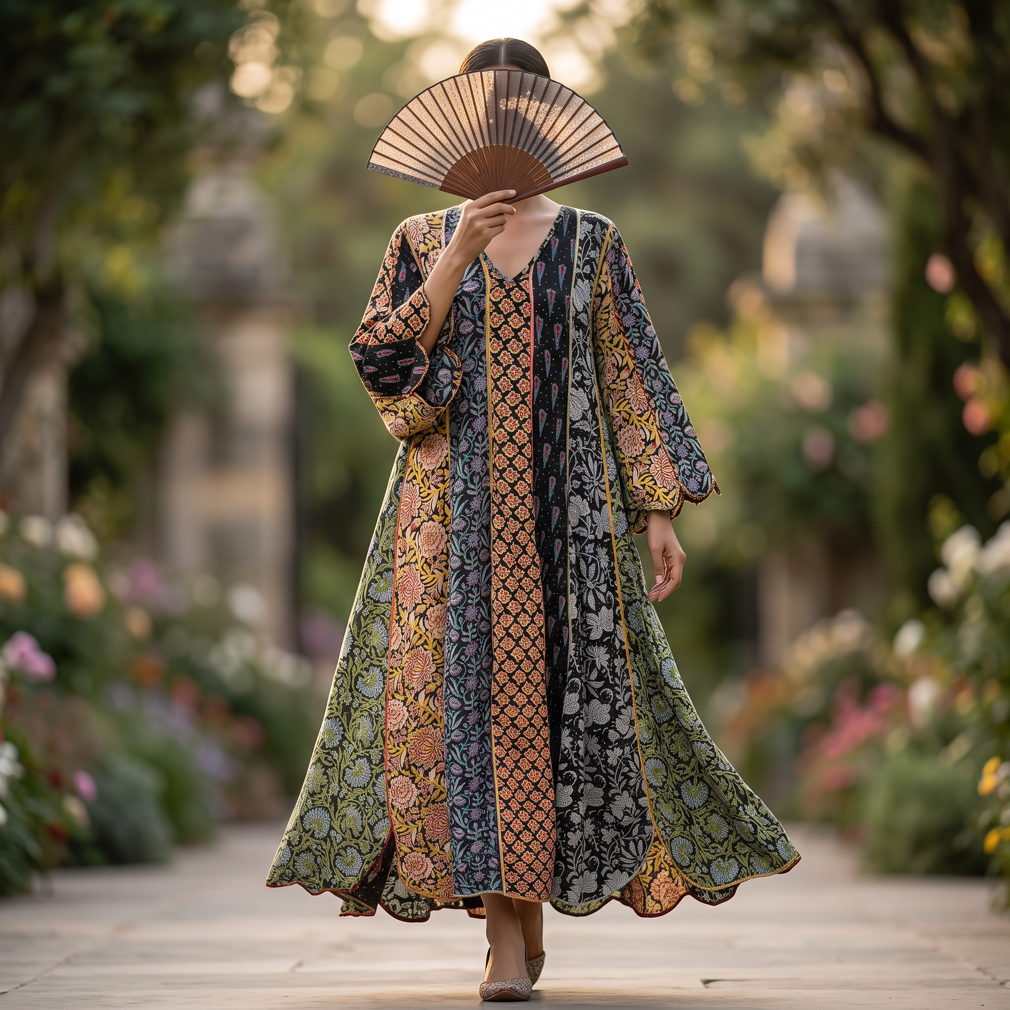 S/M Meher Crystal Printed Cotton Dress 57" Long Jalabiya RN 402