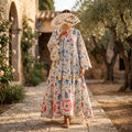 L-XL Crystal Meher Printed Cotton Dress 57" Long Jalabiya RN 406