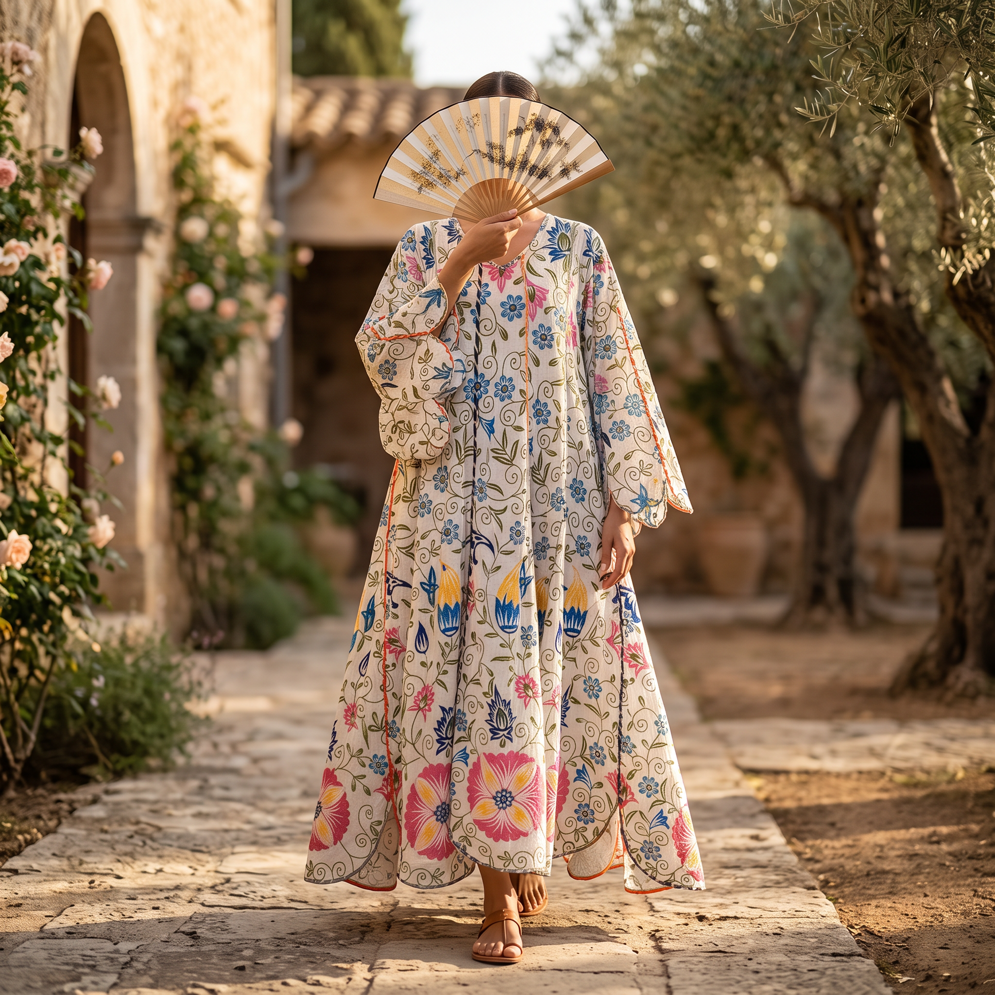 L-XL Crystal Meher Printed Cotton Dress 57" Long Jalabiya RN 406