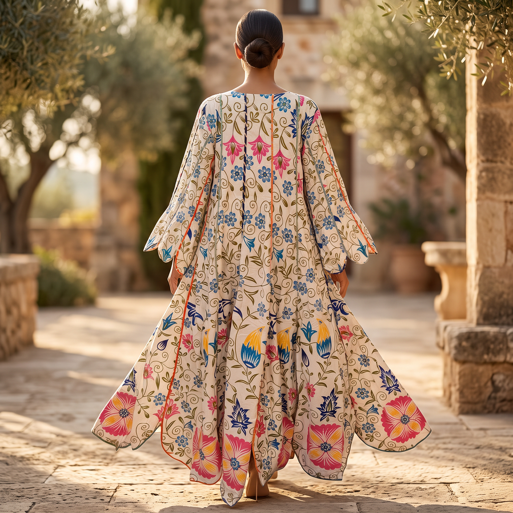 L-XL Crystal Meher Printed Cotton Dress 57" Long Jalabiya RN 406