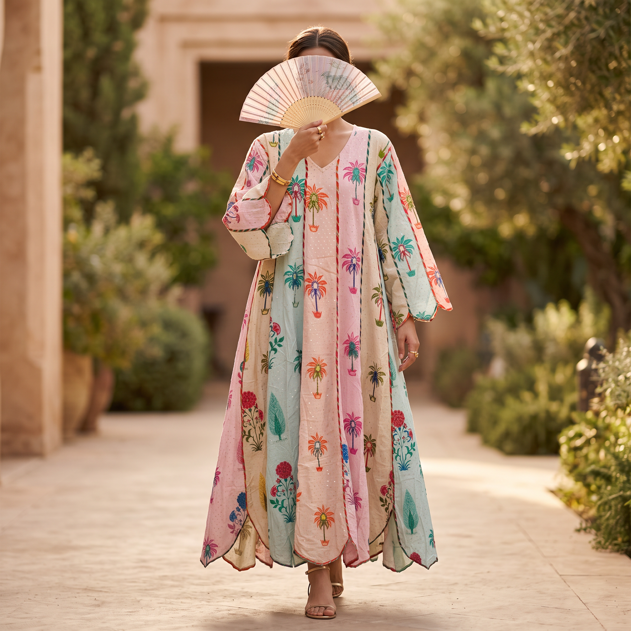 L-XL Crystal Meher Printed Cotton Dress 57" Long Jalabiya RN 407
