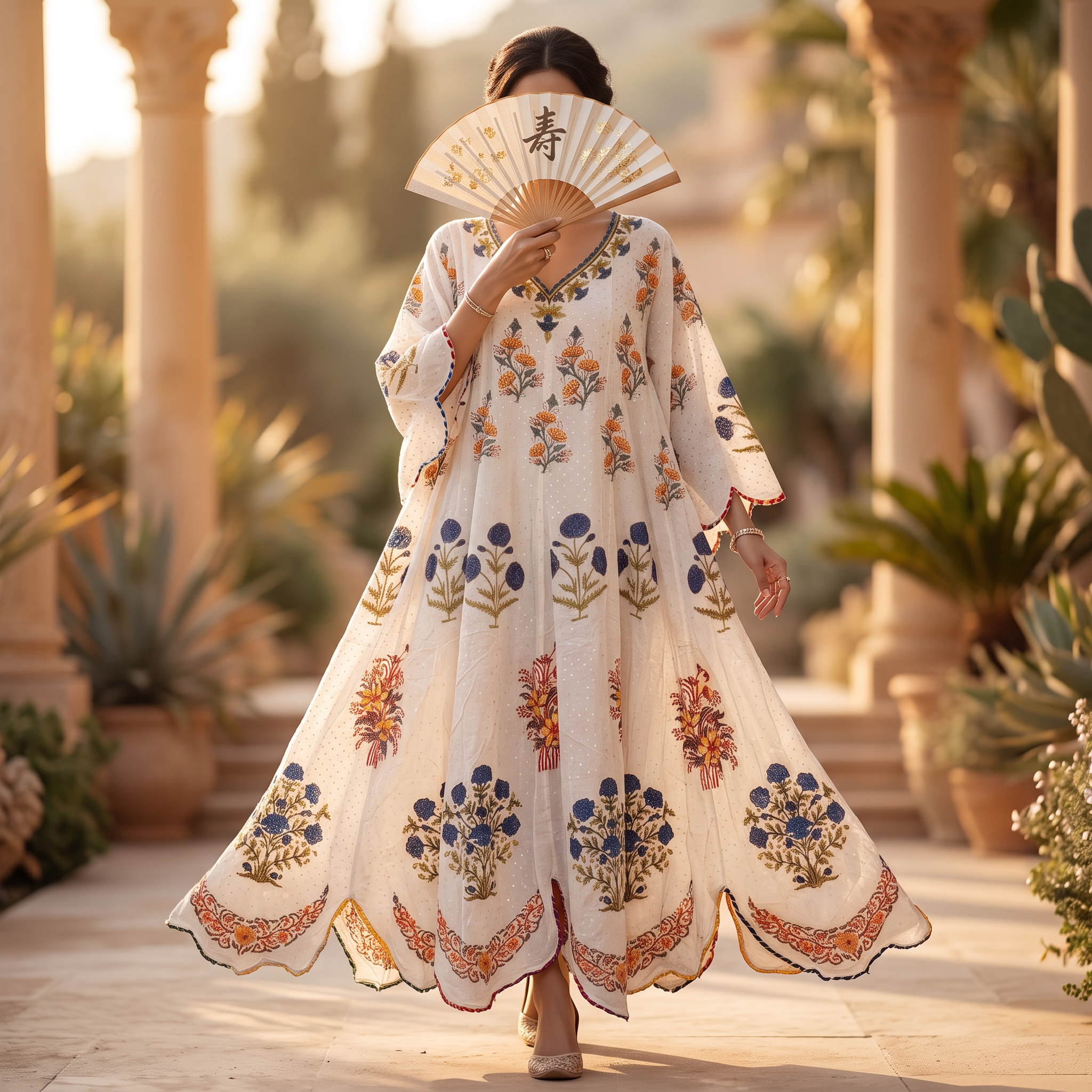 XS/S Meher Crystal Printed Cotton Dress 54" Long Jalabiya RN 409