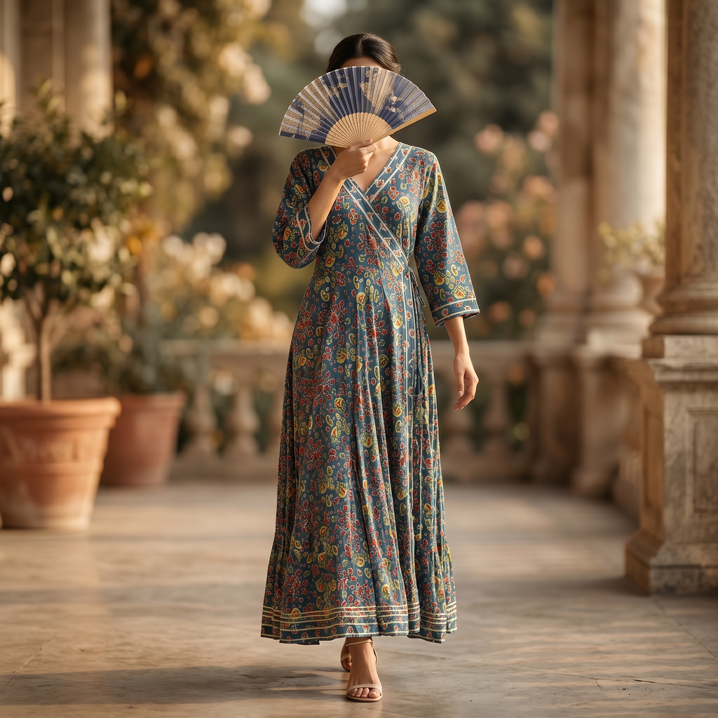 L-XL Priam Printed Cotton Dress 57" Long Jalabiya RN 40