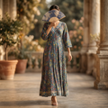 L-XL Priam Printed Cotton Dress 57" Long Jalabiya RN 40