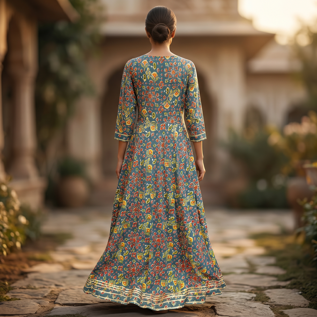 L-XL Priam Printed Cotton Dress 57" Long Jalabiya RN 40