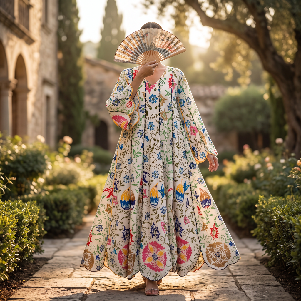 S/M Meher Crystal Printed Cotton Dress 57" Long Jalabiya RN 410