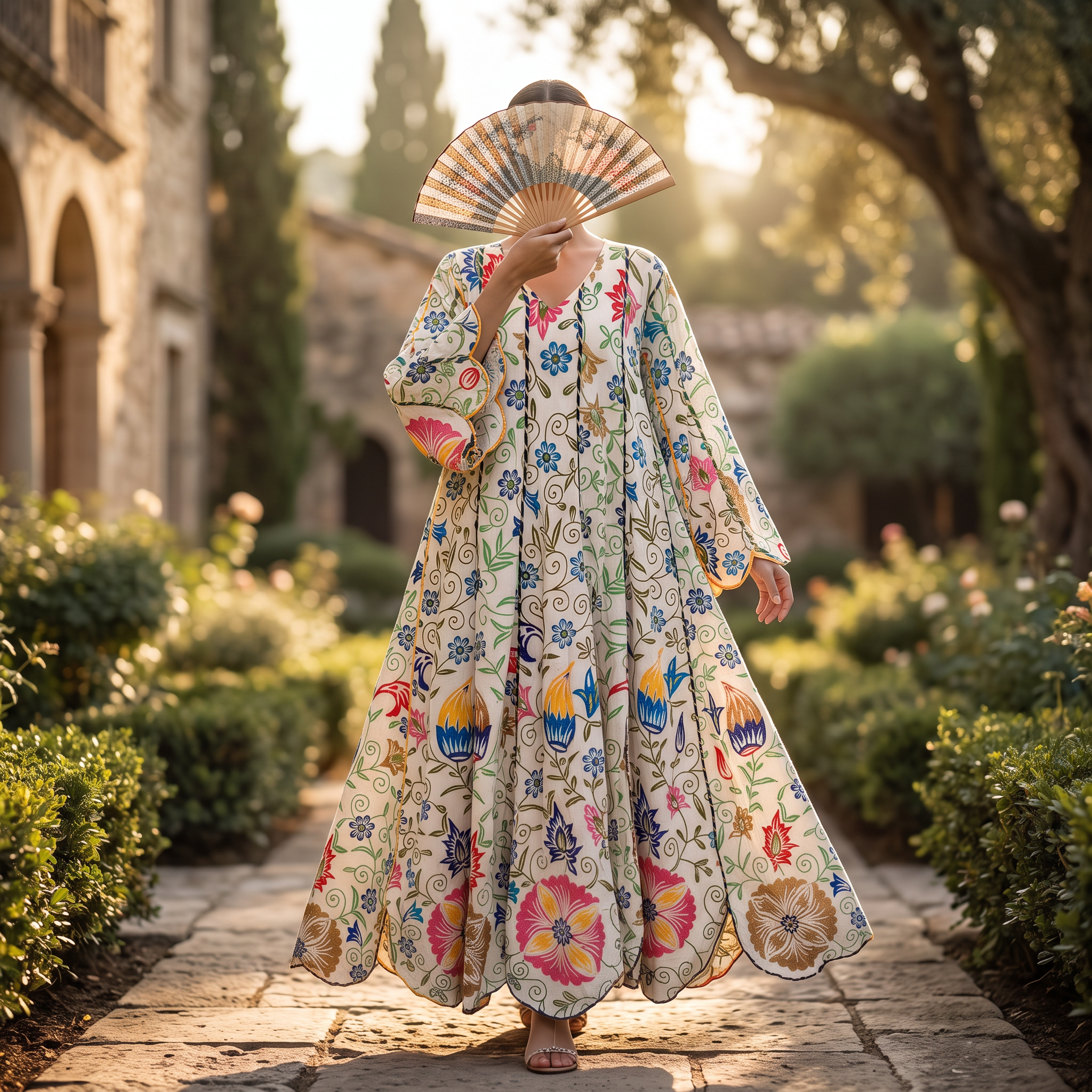 S/M Meher Crystal Printed Cotton Dress 57" Long Jalabiya RN 410