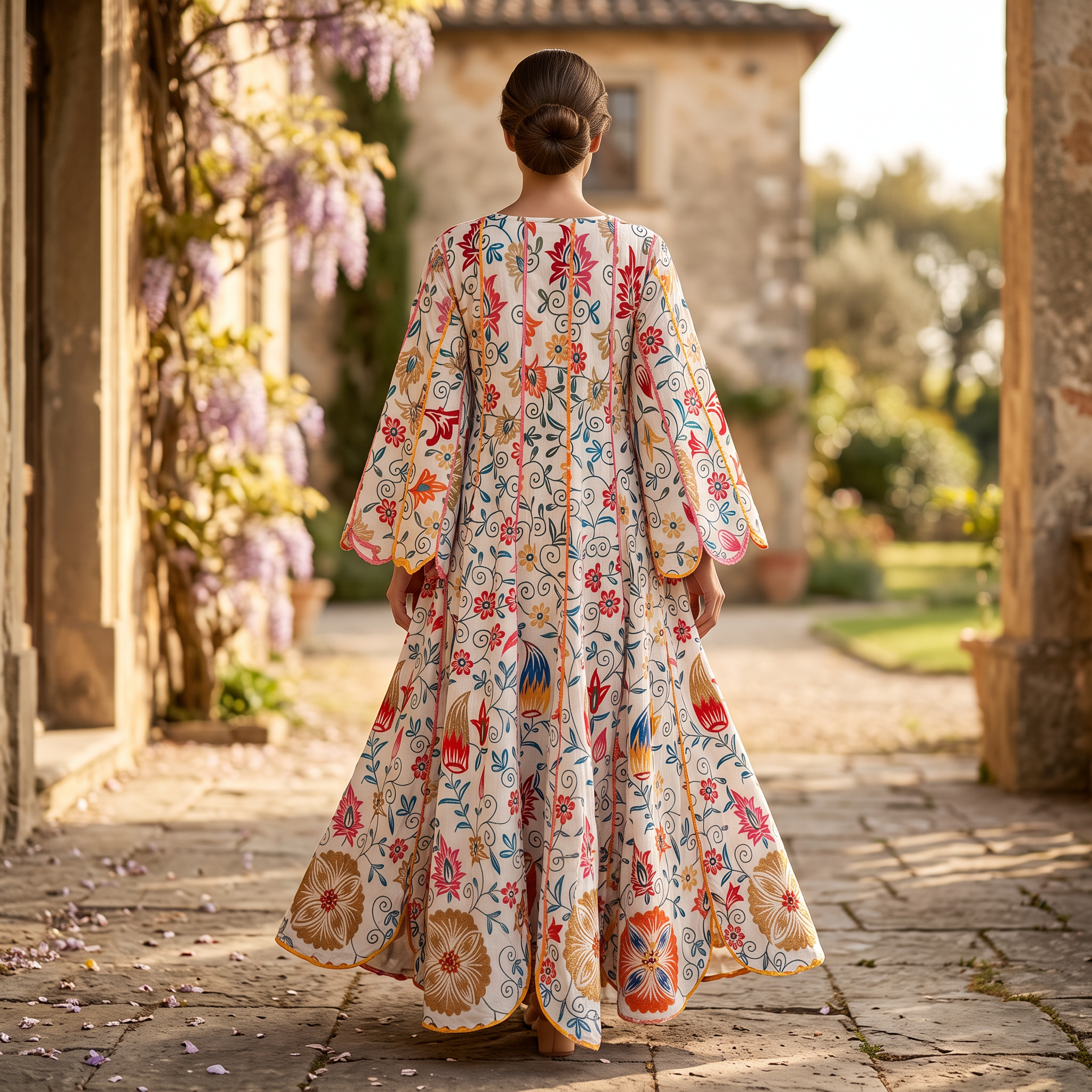 S/M Meher Crystal Printed Cotton Dress 57" Long Jalabiya RN 413