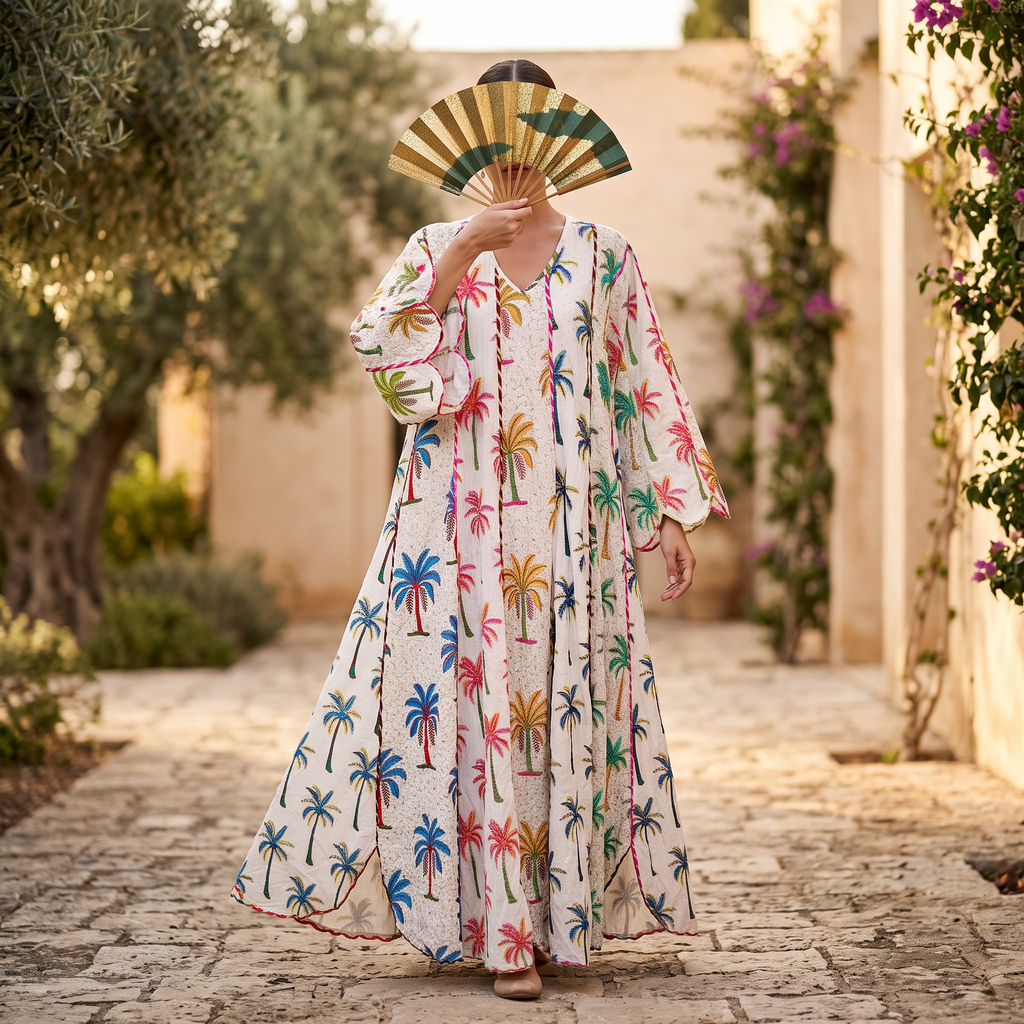 L/XL Meher Crystal Cotton Dress 57" Long Jalabiya RN 414