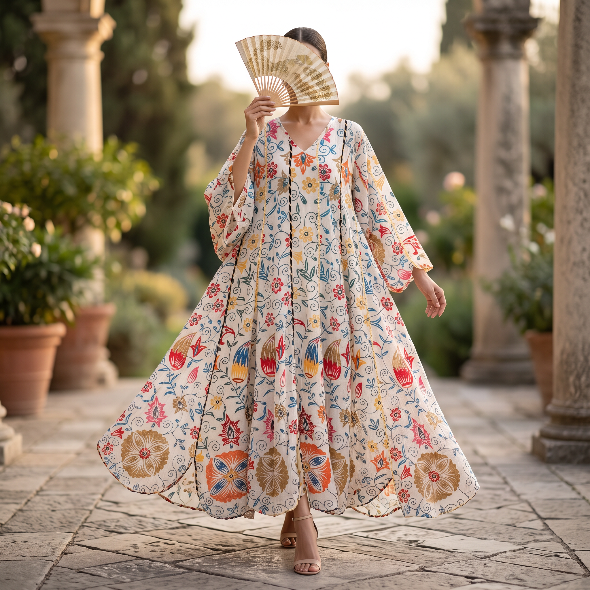 S/M Meher Crystal Printed Cotton Dress 57" Long Jalabiya RN 415