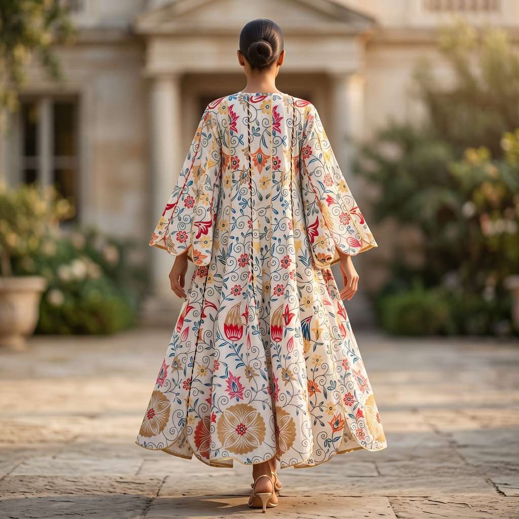 S/M Meher Crystal Printed Cotton Dress 57" Long Jalabiya RN 415